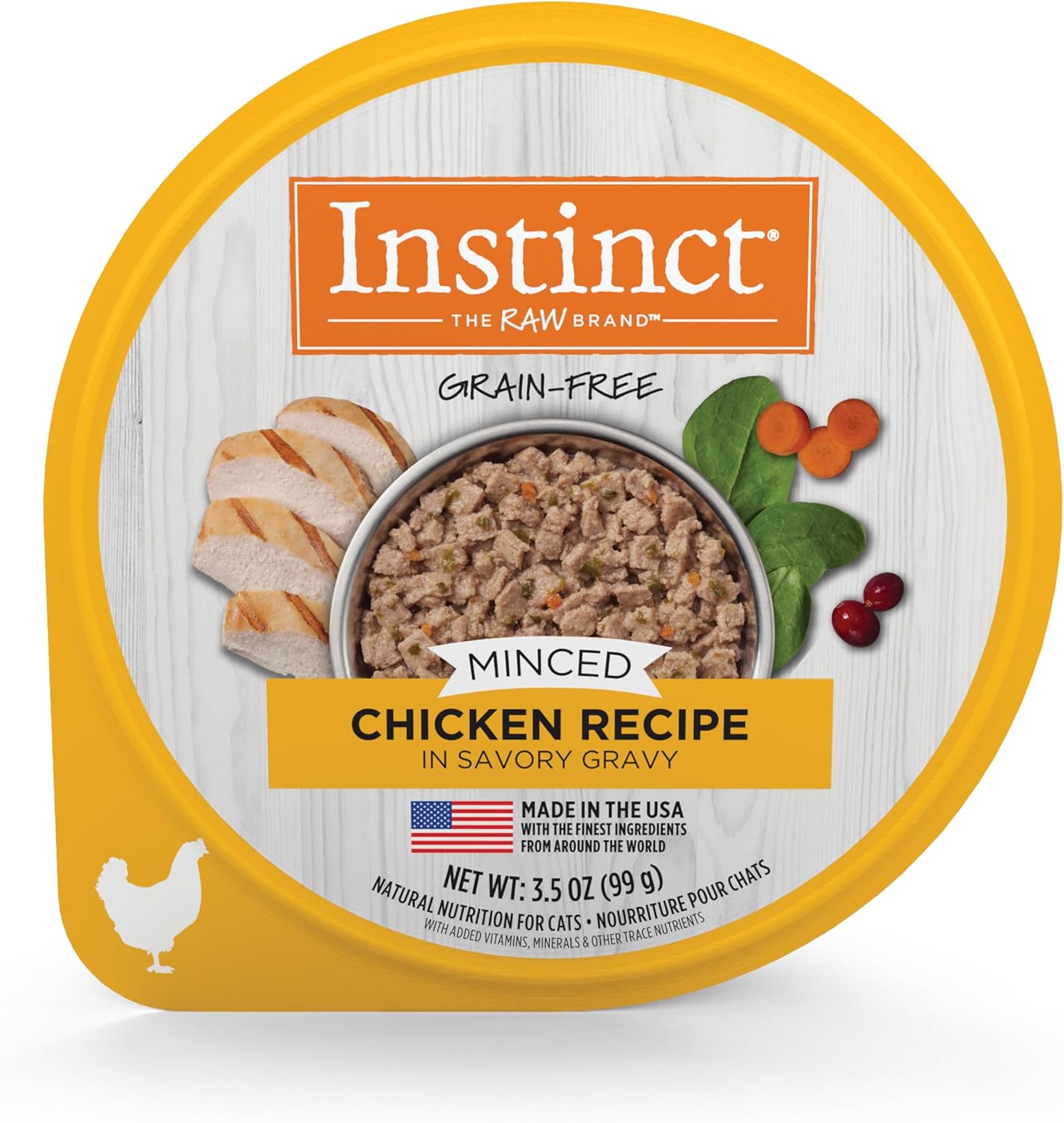 Instinct Receta picada sin granos con pollo real, comida húmeda natural para gatos, tazas de 3.5 onzas (caja de 12)