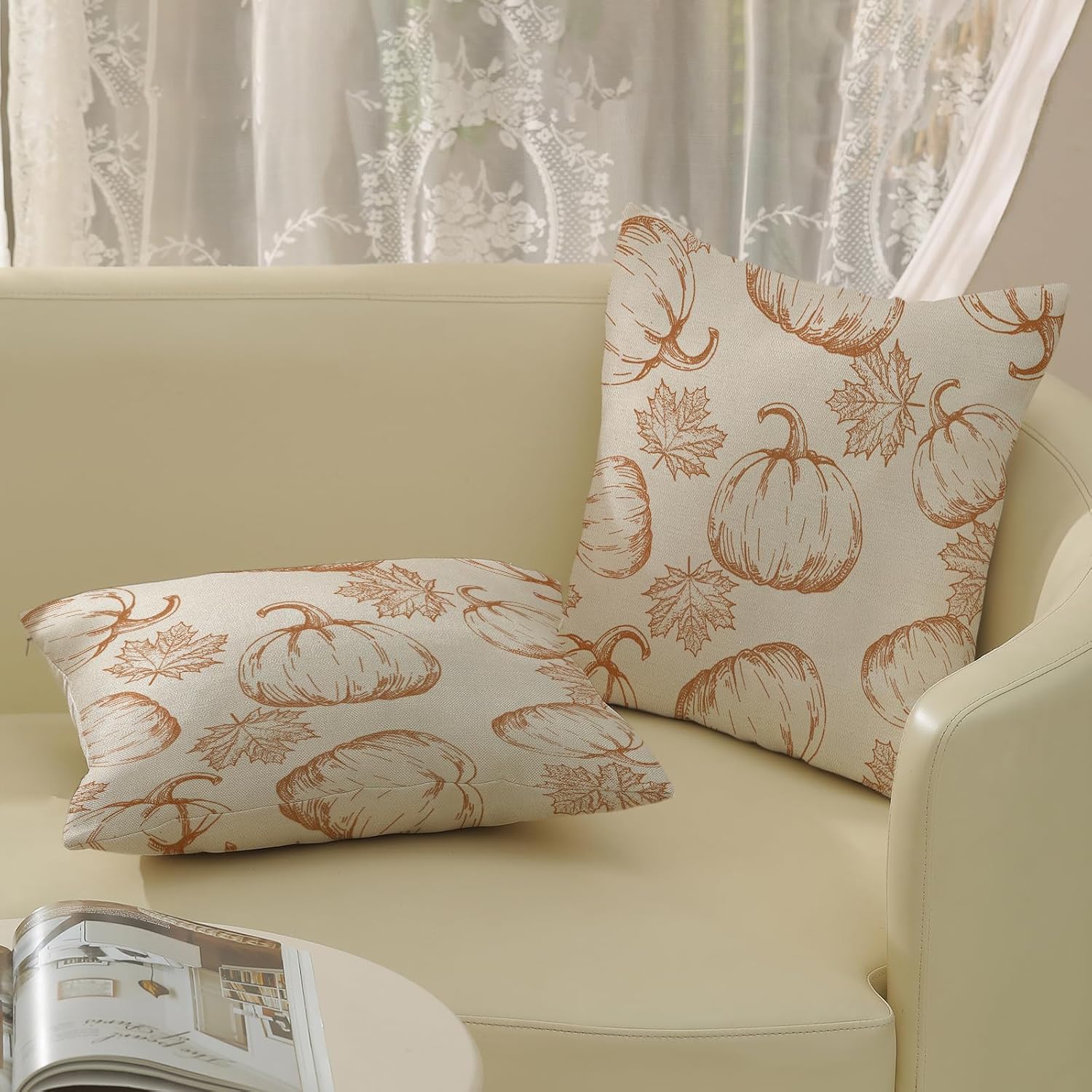 Juego de 2 fundas de almohada de otoño de 16 x 16 pulgadas, decoración de otoño, hojas de arce y calabaza, almohadas de temporada para exteriores,