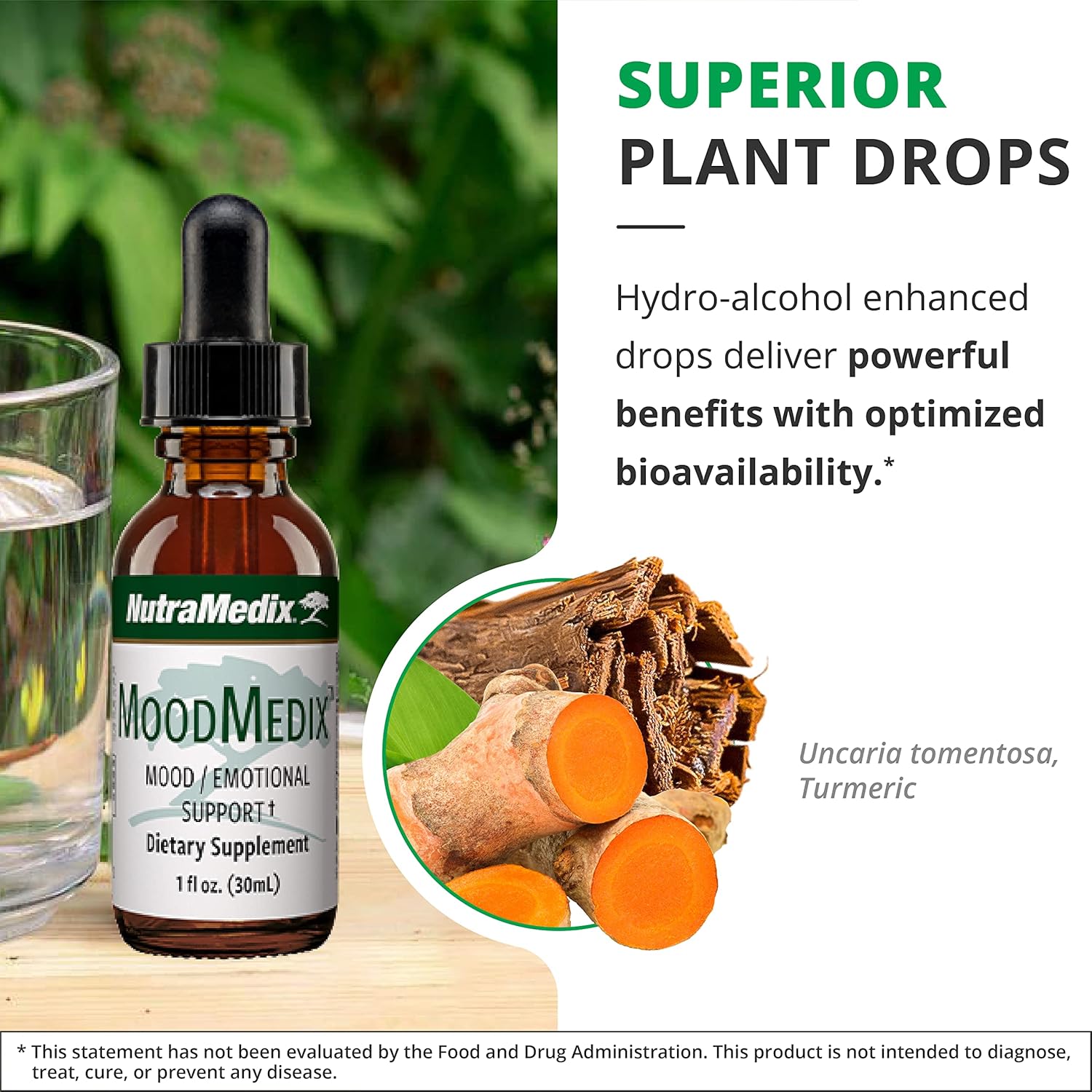 NutraMedix MoodMedix – Suplemento de apoyo al estado de ánimo con garra de gato líquida biodisponible y gotas de raíz de cúrcuma, suplemento para el