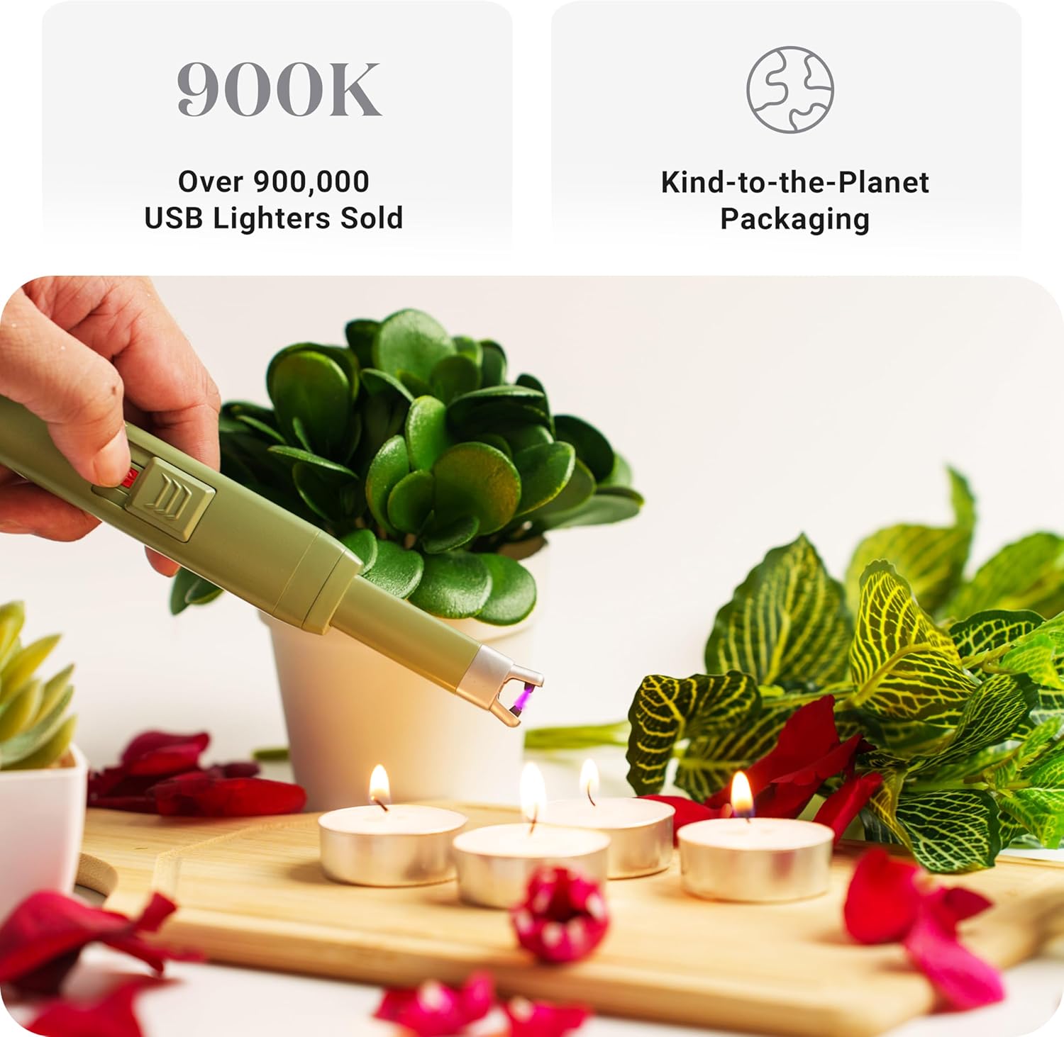 The USB Lighter Company Encendedor eléctrico de velas, recargable, sin llama y resistente al viento, para velas, parrilla, chimenea y estufa,