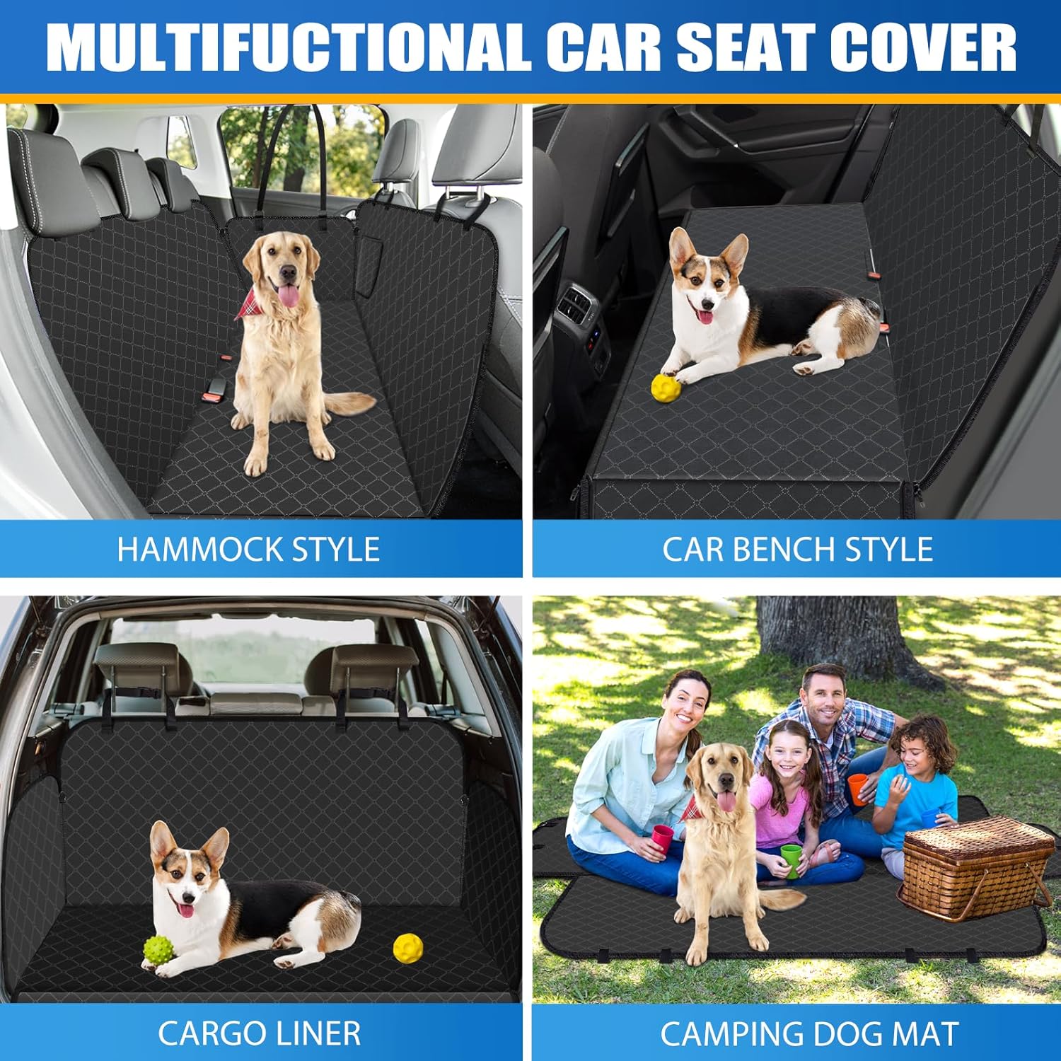 WoofKnows Funda de asiento de automóvil para perro para asiento trasero, funda de asiento para perro con bolsillo de almacenamiento, hamaca para