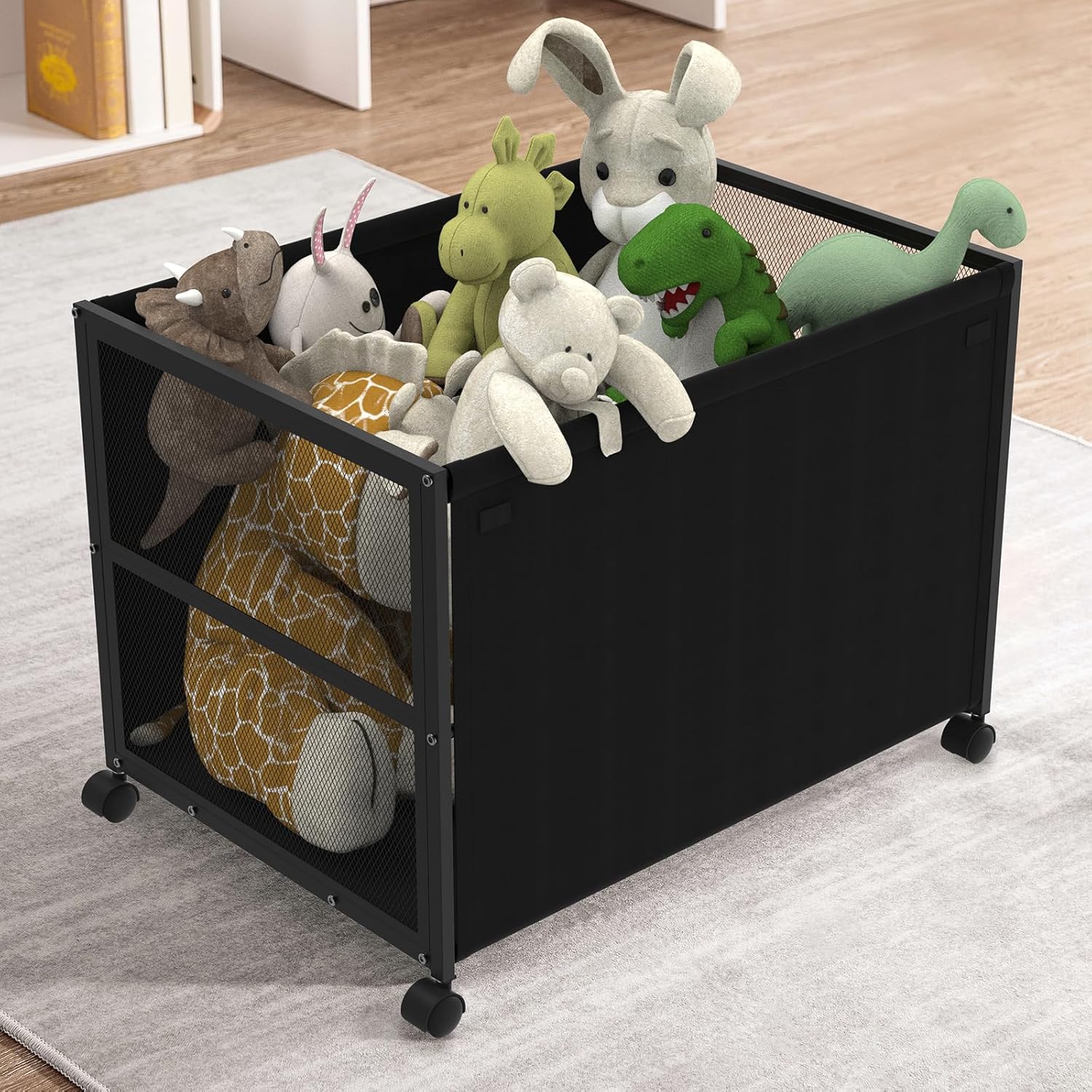ANGELLOONG Organizador de juguetes de almacenamiento debajo de la cama con ruedas, organizador de caja de juguetes de 100 litros de gran capacidad,