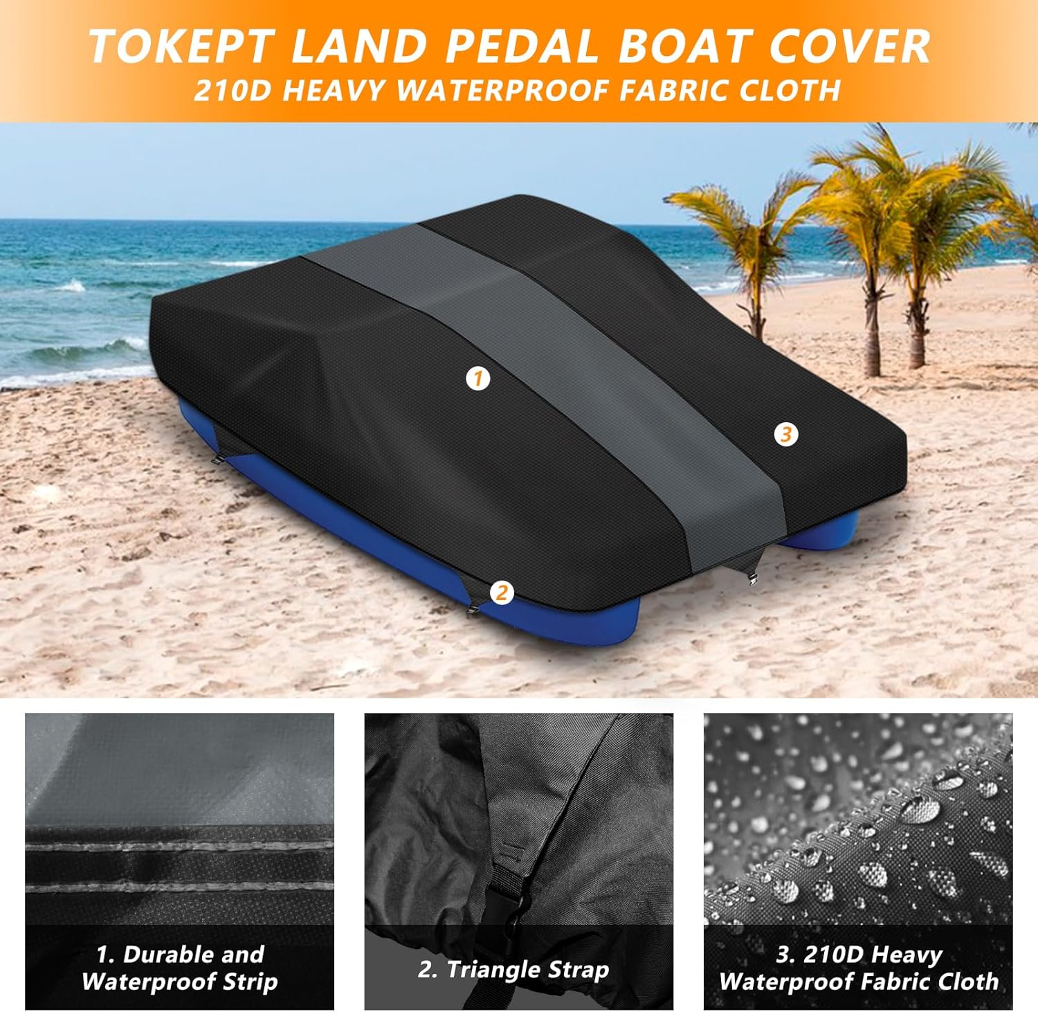 Tokept Funda para lancha con pedales, tela Oxford impermeable 210D resistente, 112.5 pulgadas de largo x 65 pulgadas, apta para 3 a 5 personas,
