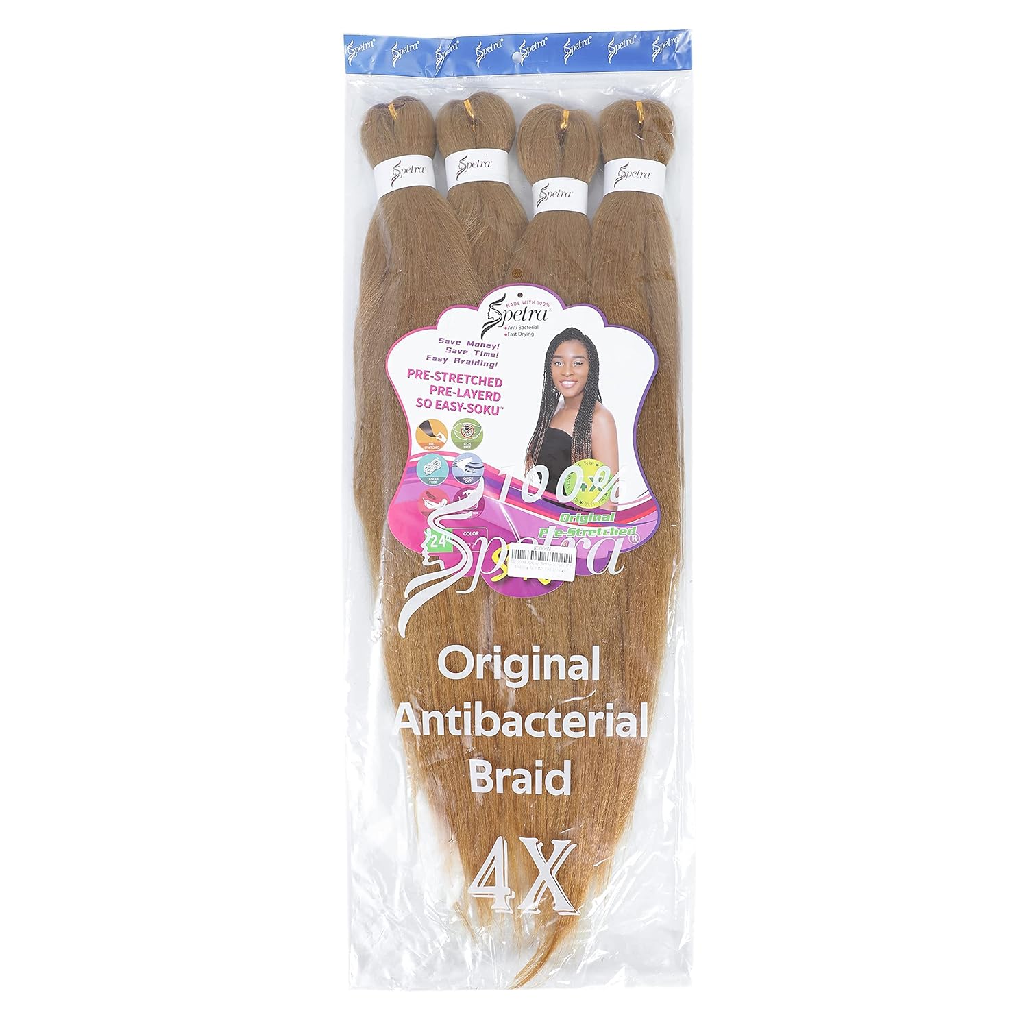 SOKU Extensiones de cabello trenzado preestiradas de 24 pulgadas  8 paquetes de trenzas de color rubio miel fresa, trenzas sintéticas profesionales