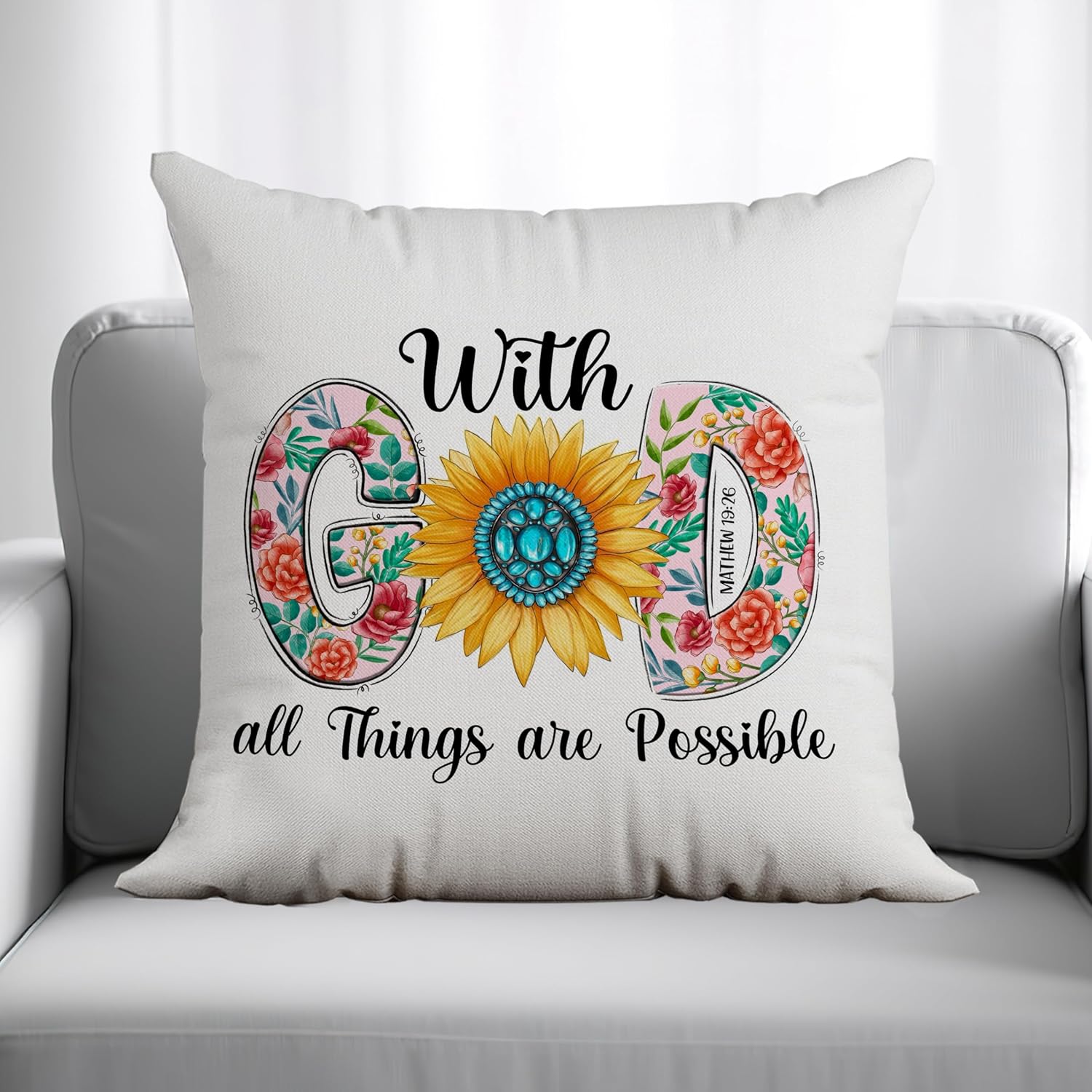 Fundas de almohada cristianas de 18 x 18 pulgadas, con dios todas las cosas son posibles, decoración religiosa para el hogar, decoración de