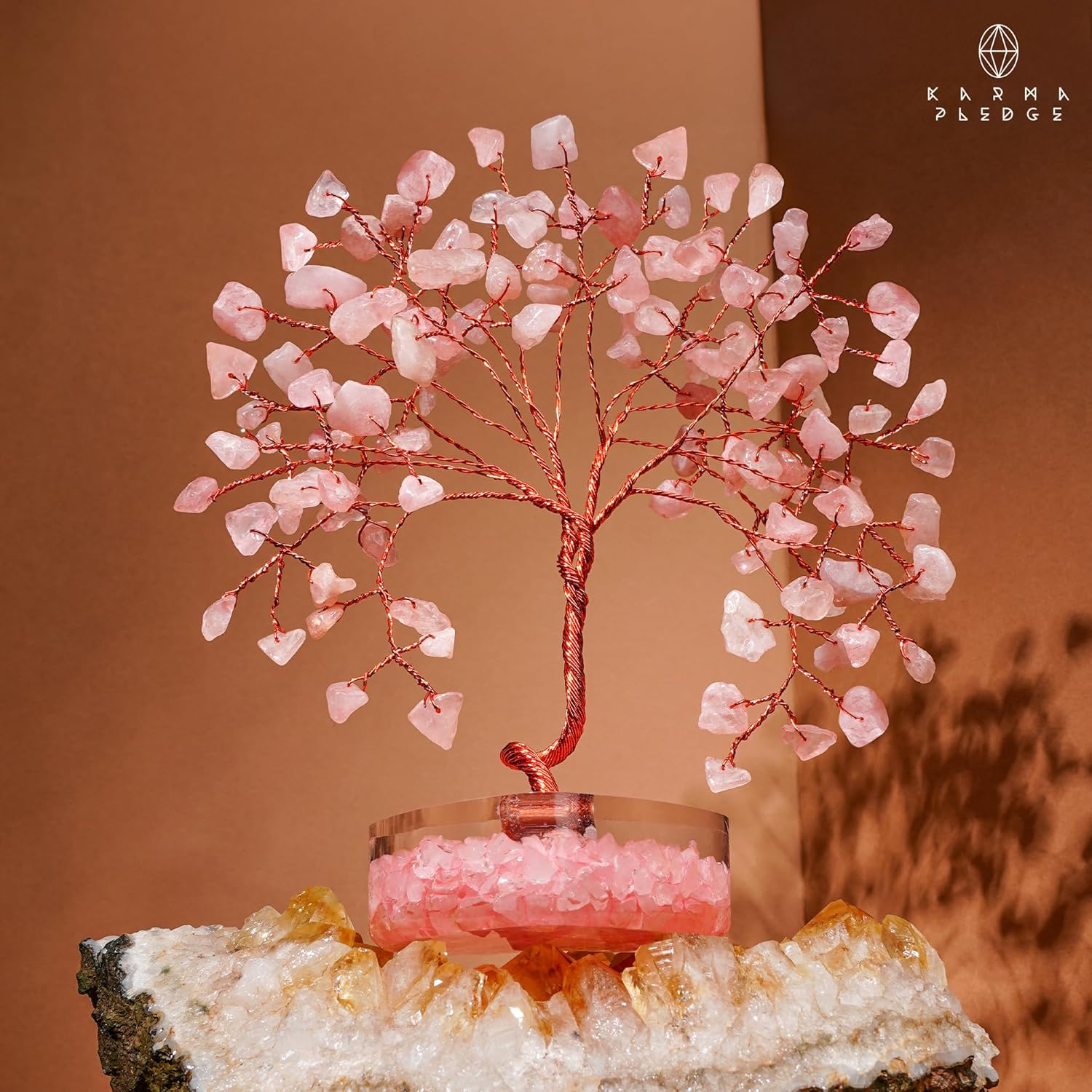 Árbol de cristal de corazón de cuarzo rosa, 7 cristales curativos de chakras, árbol de la vida, decoración de cristal hecho a mano, árboles bonsái