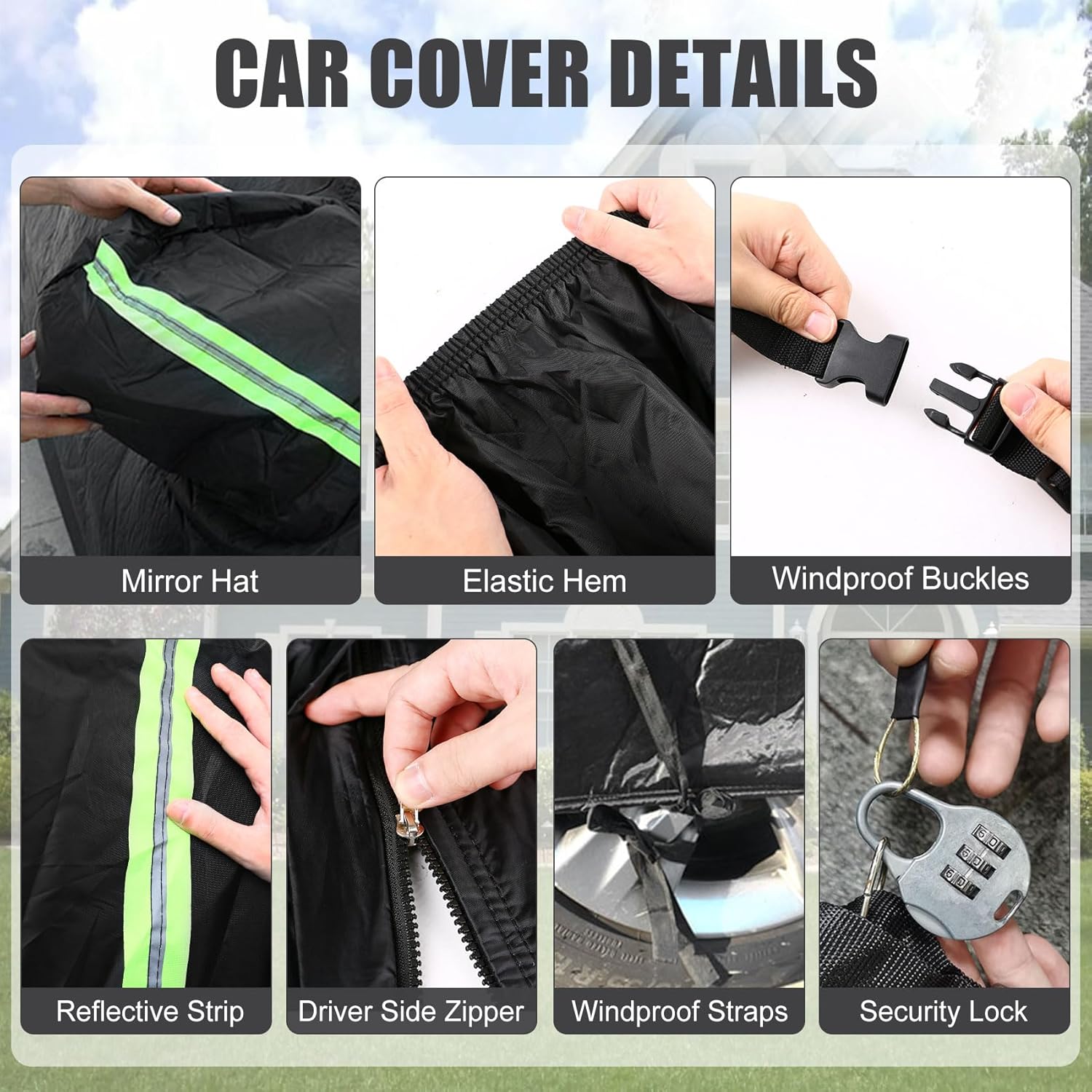 Funda impermeable para automóvil compatible con accesorios Nissan Kicks 2016-2024, negro 210T interior de algodón con cremalleras de puerta para