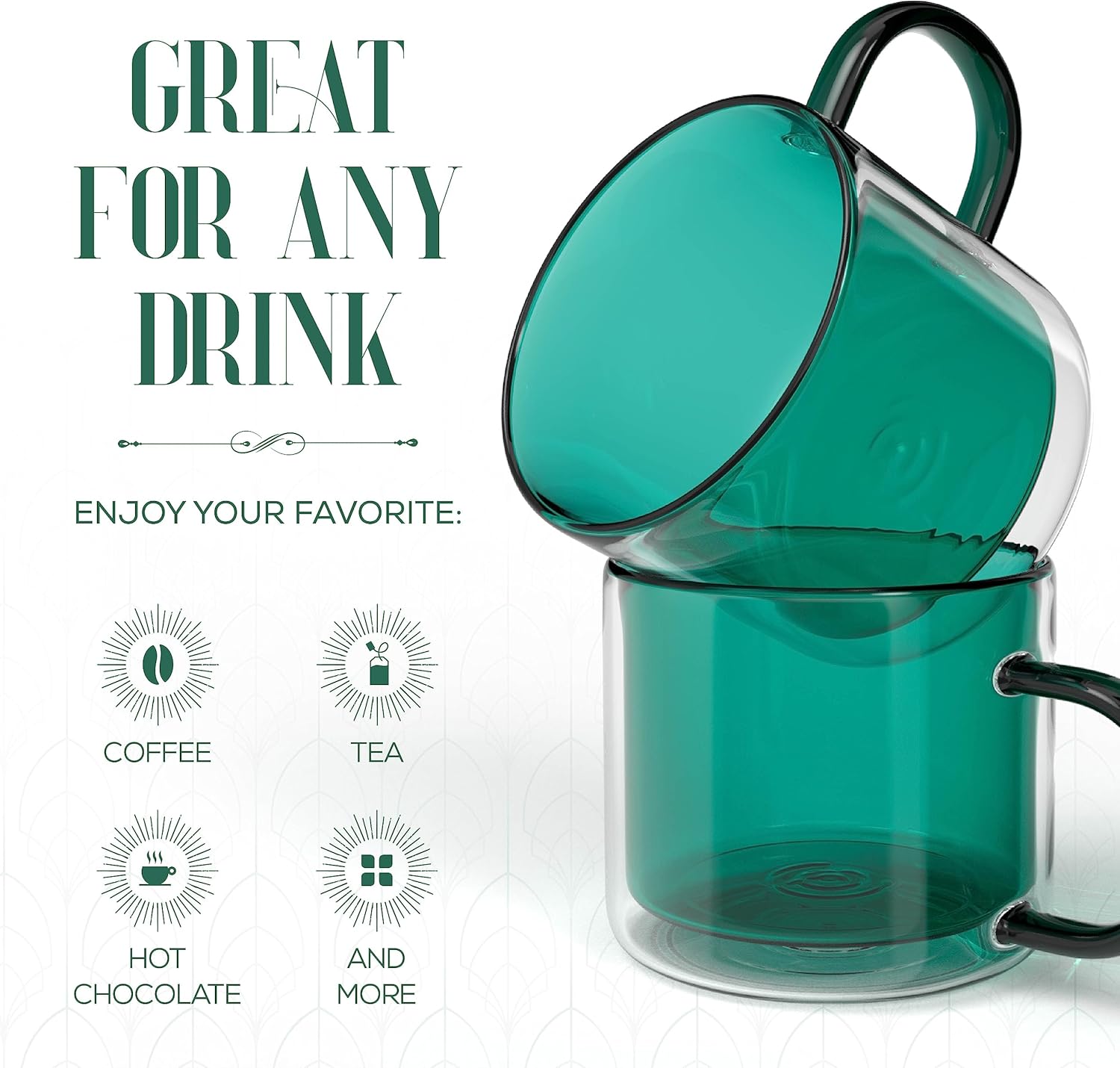 elle decor Tazas de café de doble pared, juego de 2, bonitas tazas de café, té y vidrio de leche con asa, taza de espresso aislada, 10 onzas, juego