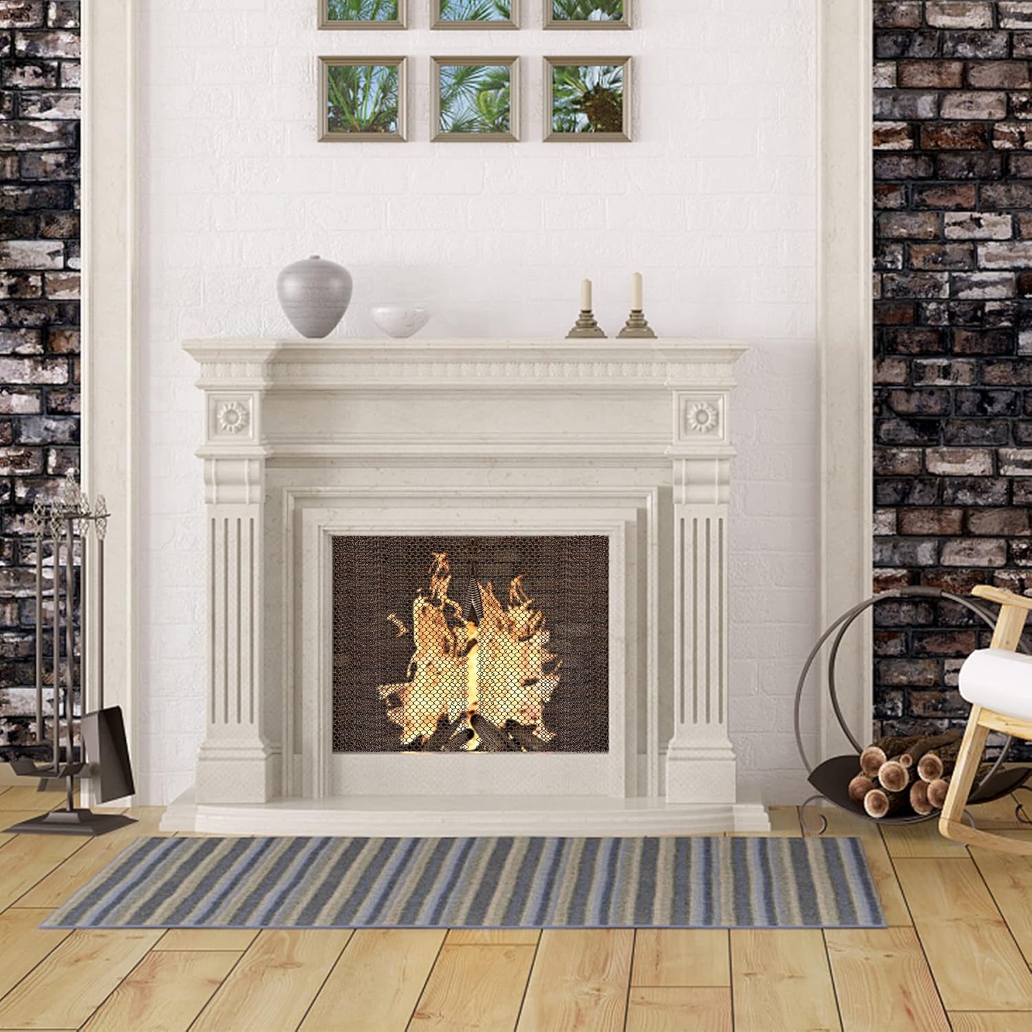 Cortina de malla para chimenea de 26 x 24 pulgadas, cortina de repuesto para chimenea, cadena decorativa de protección contra chispas, embalaje de