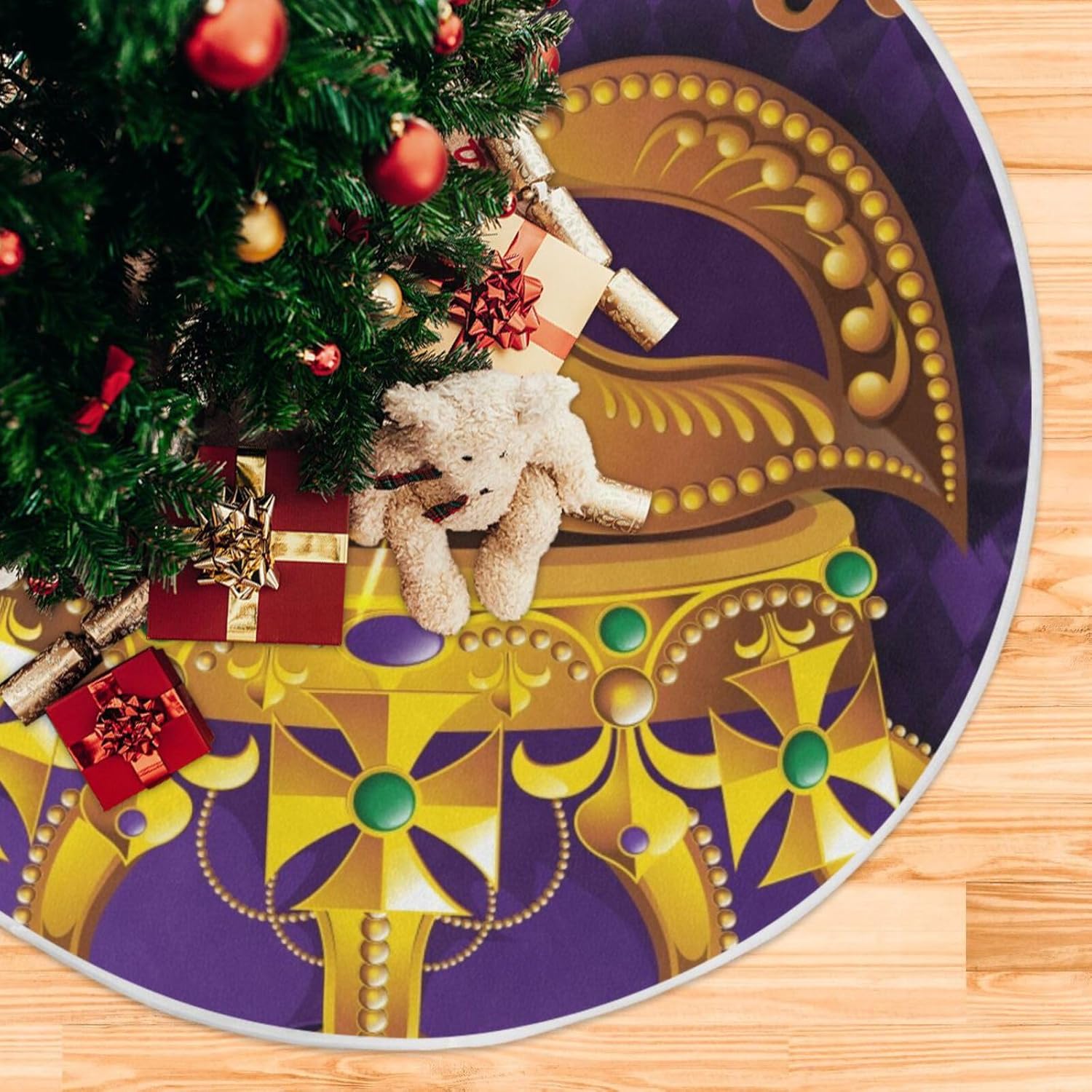 Carnival Mardi Gras Christmas Tree Skirt, Decorations for Tree, 35.4 in Christmas Tree Skirt Machine Washable, Fall Decor
