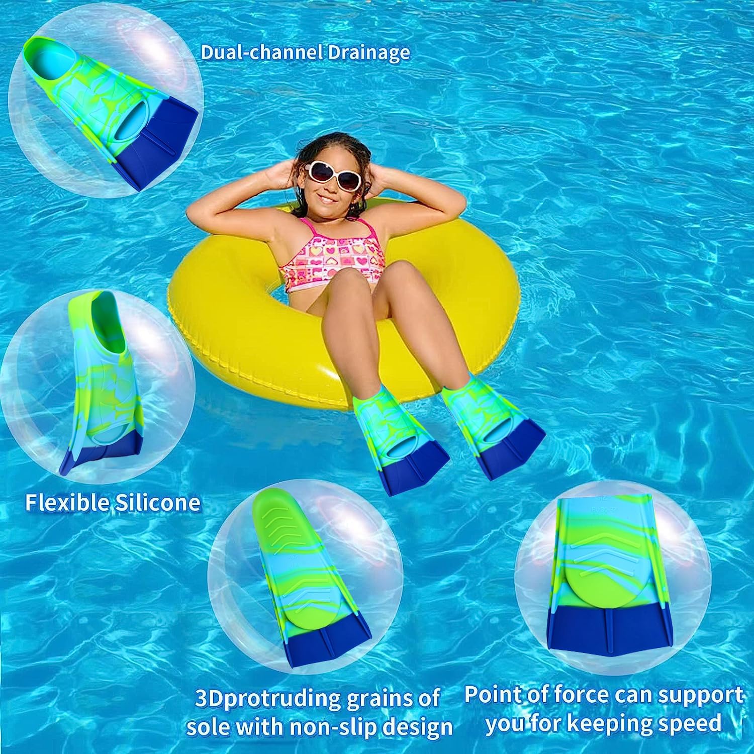 Aletas de natación para niños, aletas cortas para nadar y entrenar para niños, niñas, niños