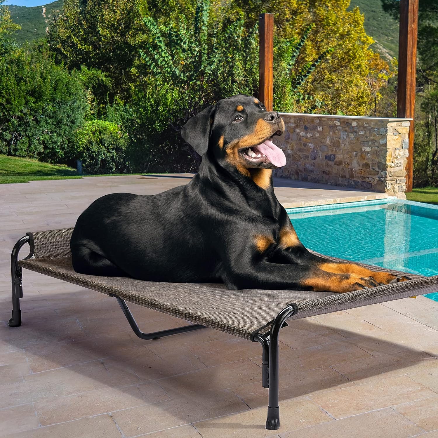 Veehoo CWC2204 – Cama elevada para perros grandes, cama elevada para mascotas con reposacabezas inclinado para interiores y exteriores, lavable,
