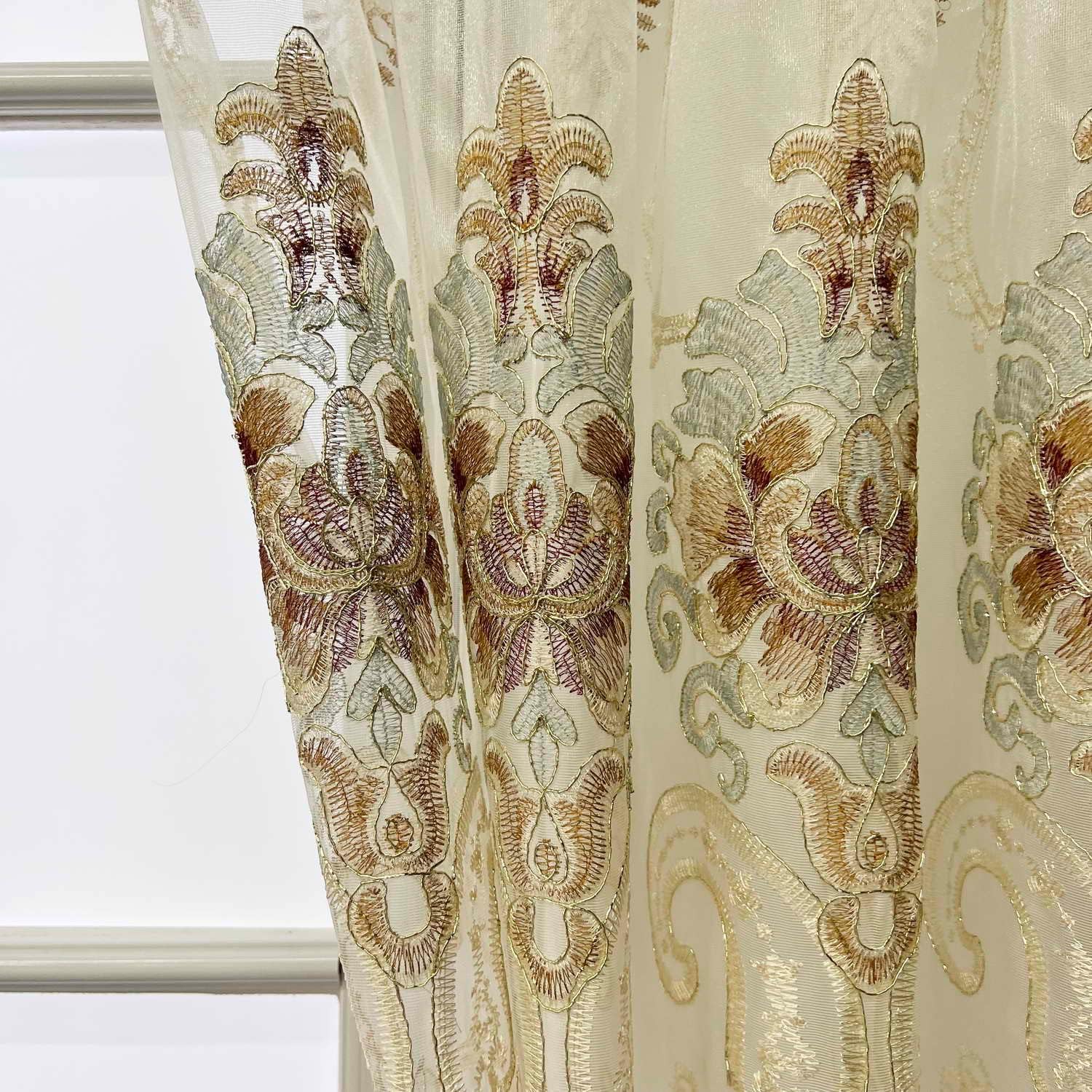 WPKIRA Cortina de gasa con diseño de flores en bordado europeo con ranura para cortinero Cortina romántica para ventana, para dormitorio o villa
