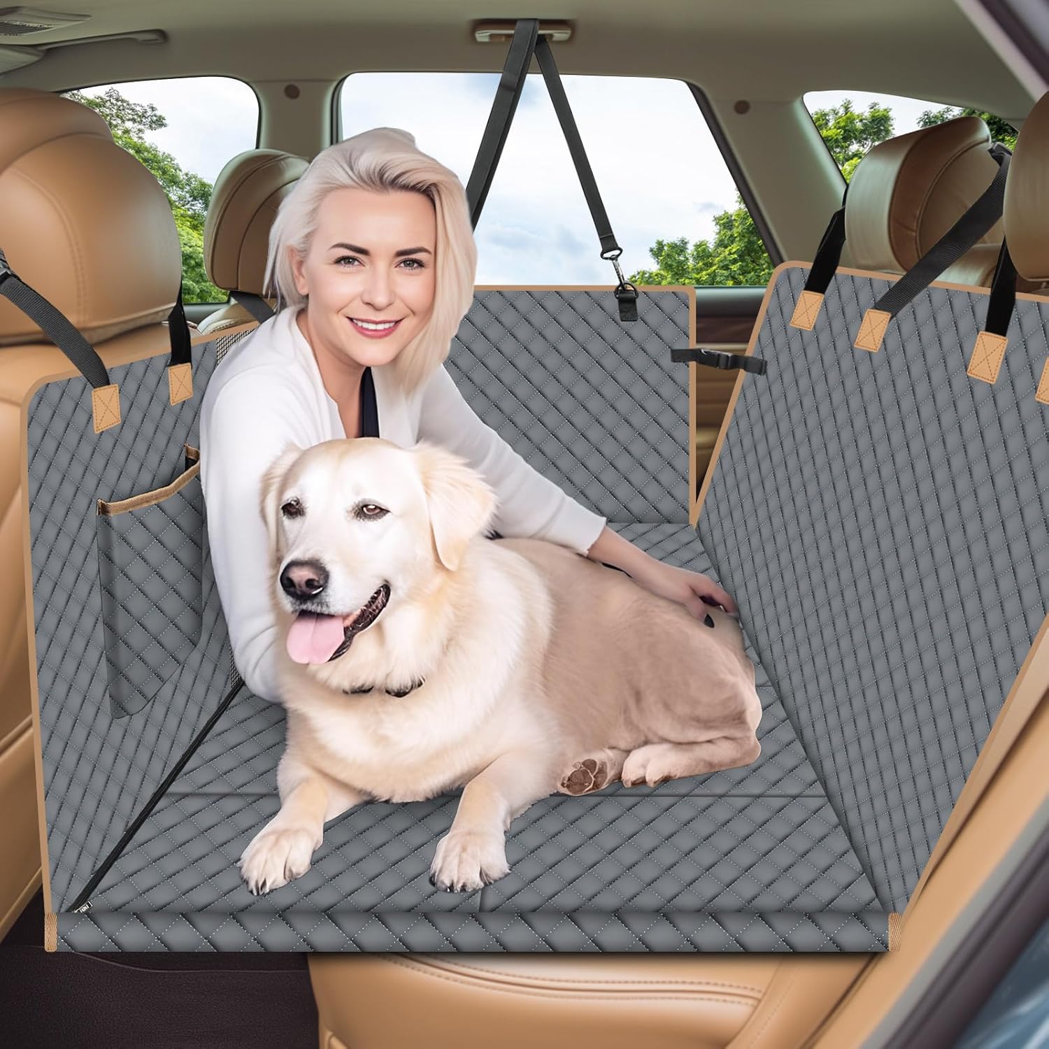 Funda de asiento de automóvil para perro para asiento trasero, funda de cama de automóvil para perro más grande con parte inferior fuerte, extensor