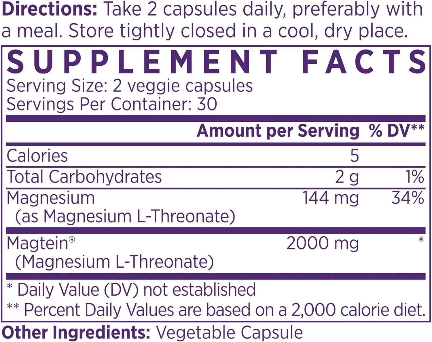 NAOMI Cápsulas de L-treonato de magnesio de 144 mg, 60 unidades, promueve la salud cerebral, apoya la función saludable del corazón y los nervios,