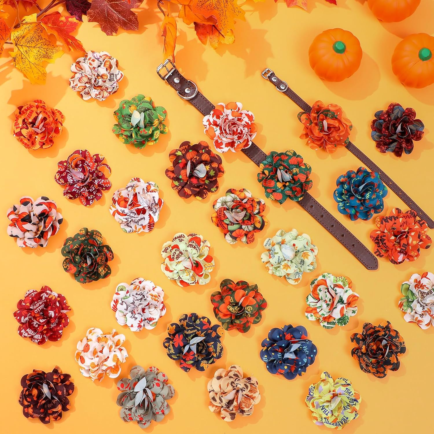 60 piezas de collar de otoño para perro, flores a granel, collar de flores de Acción de Gracias, corbatines, accesorios para perros de vacaciones,