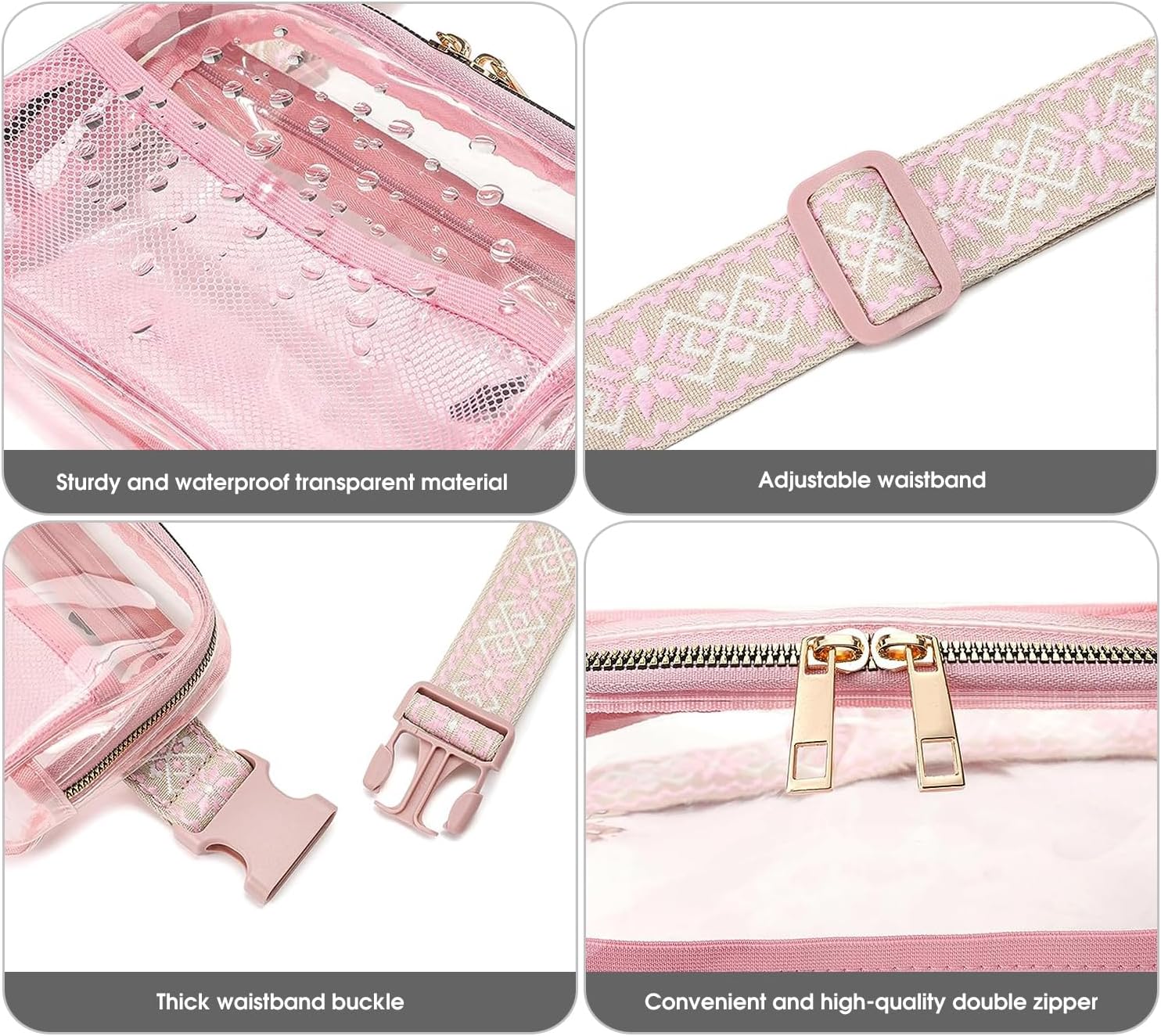 Riñonera transparente aprobada para mujeres y hombres con correa ajustable, bolsa cruzada transparente para conciertos, deportes, viajes,