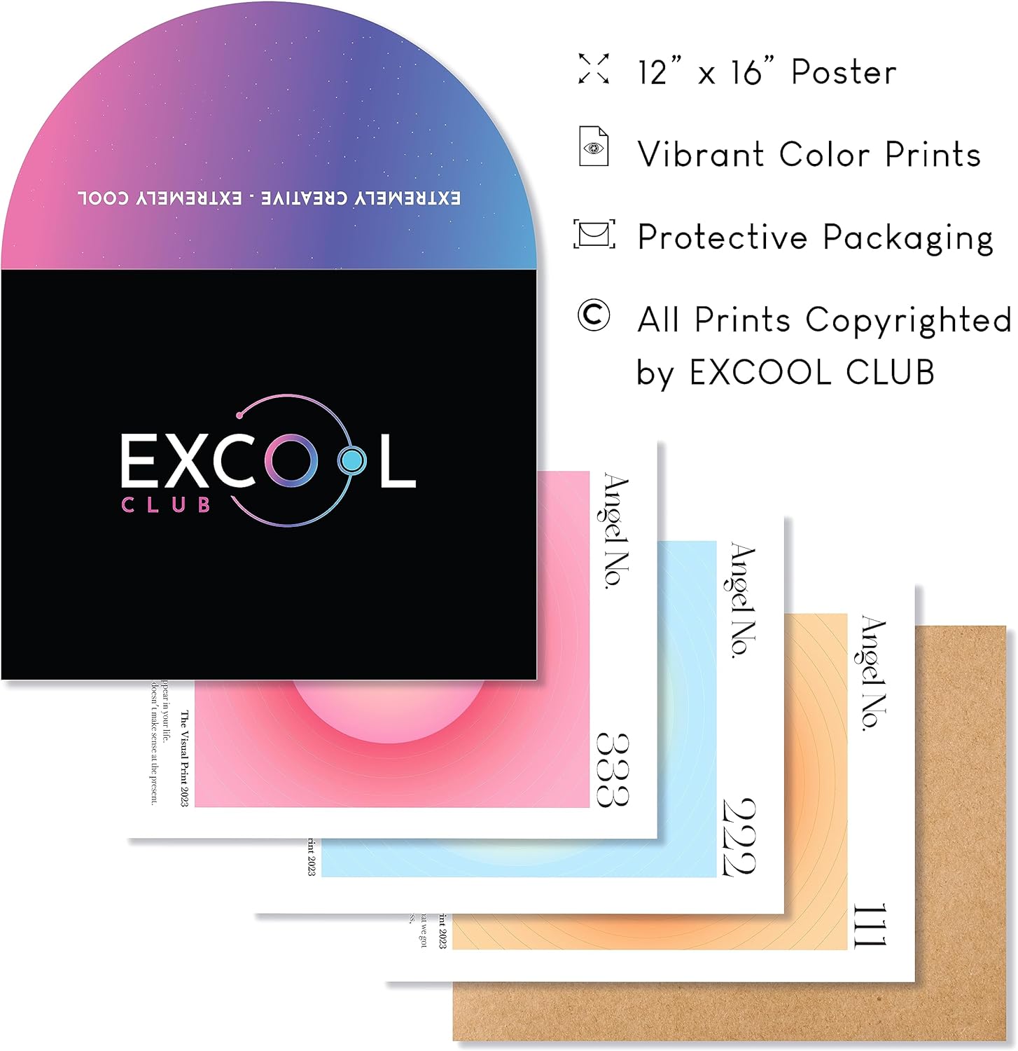 EXCOOL CLUB Póster de número de ángel, póster estético de aura de 12 x 16 pulgadas, póster espiritual, impresión de números de ángel degradado, arte