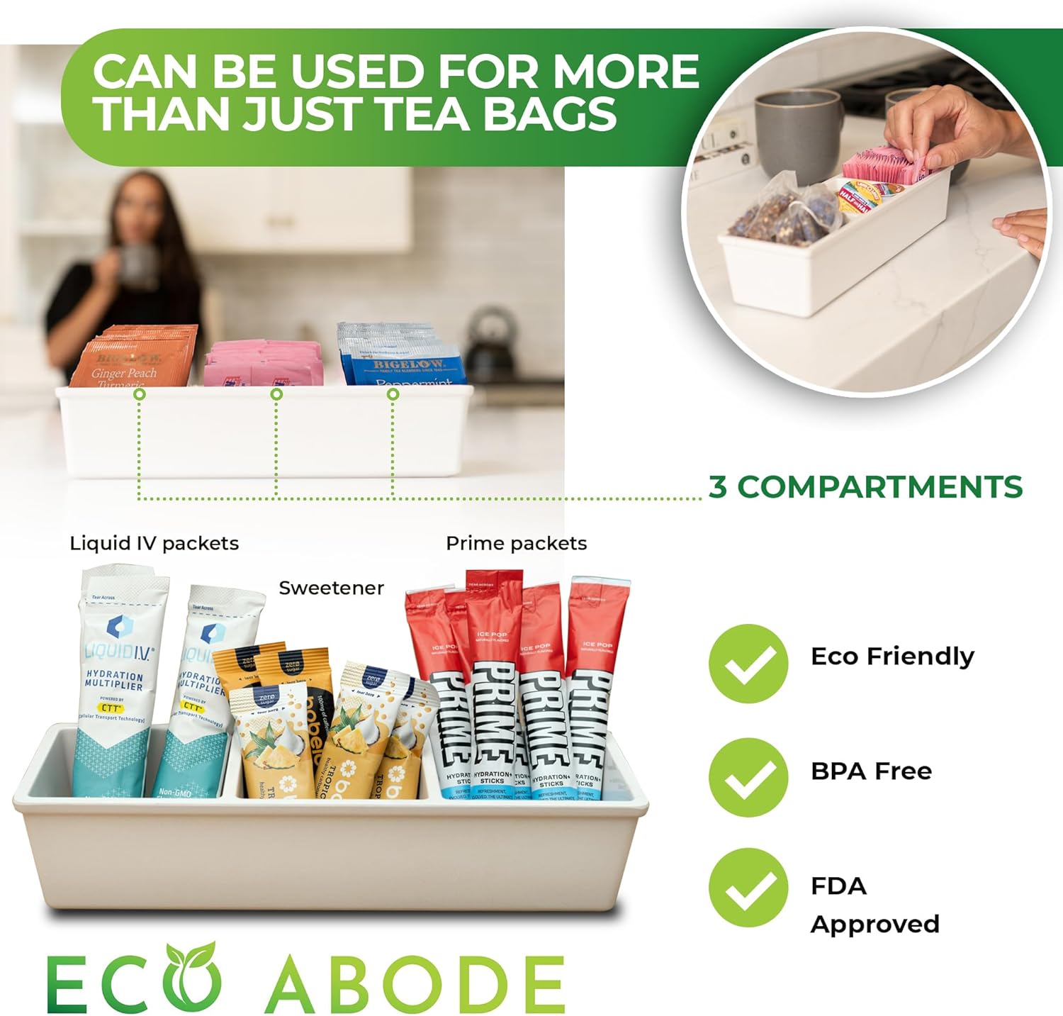 Organizador moderno de bolsitas de té, organizador de té pequeño de bambú ecológico para bolsas de té, organizador de caja de té para almacenamiento