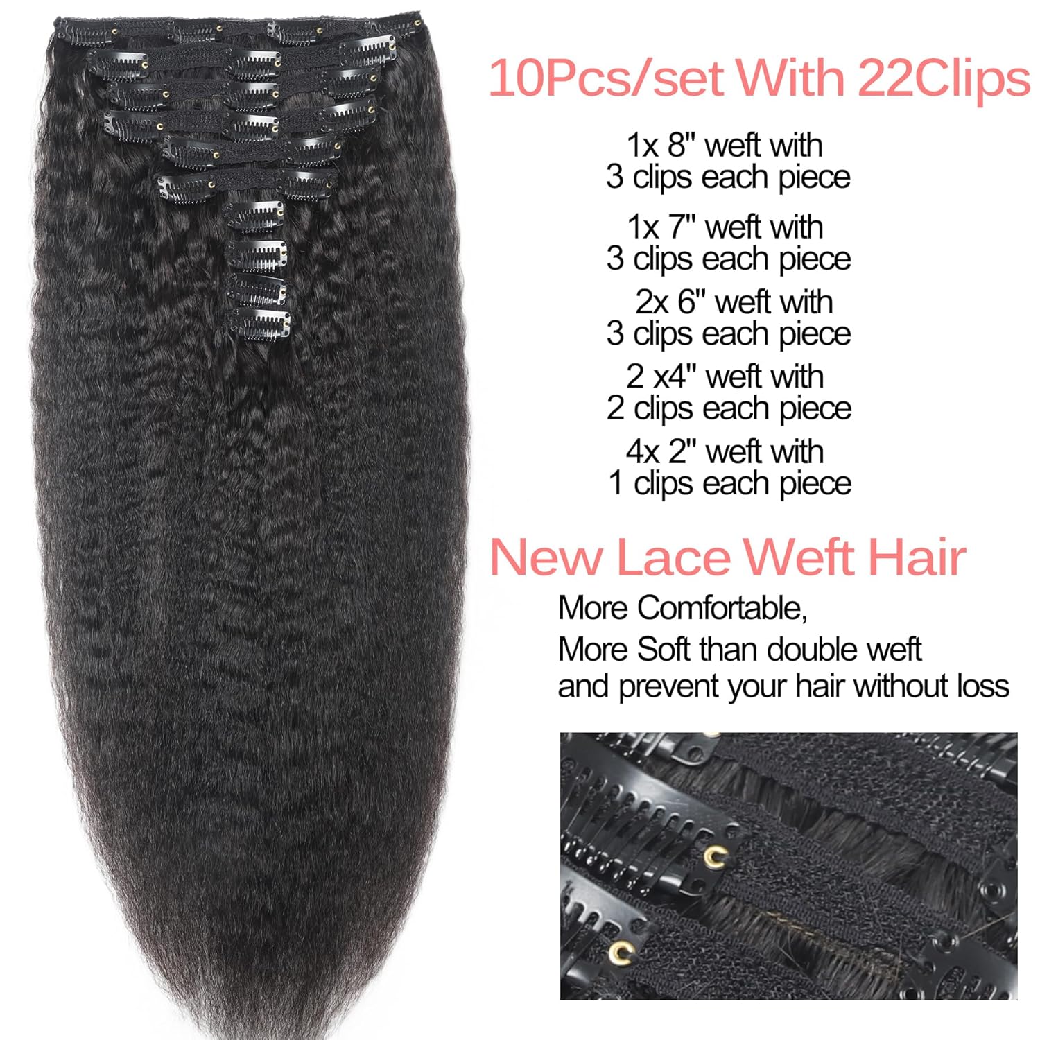 LANWIUKU Extensiones de cabello humano real tipo afro con clip, 10 unidades, 4.23 onzas (4.23 oz), color negro natural 1B, extensiones de cabello