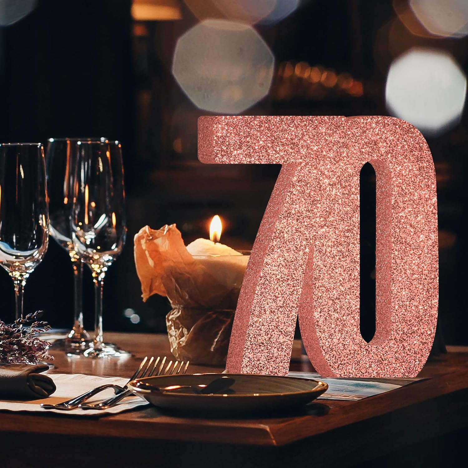 Decoraciones de cumpleaños número 70 para mujer, decoraciones de 70 aniversario, centros de mesa de fiesta de cumpleaños 70 con purpurina de oro