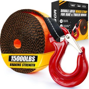 Premium Correa de cabrestante para remolque de barco con gancho de acero de cena, resistencia a la rotura de 15,000 libras, correa de cabrestante de Premium Correa de cabrestante para remolque de barco con gancho de acero de cena, resistencia a la rotura de 15,000 libras, correa de cabrestante de