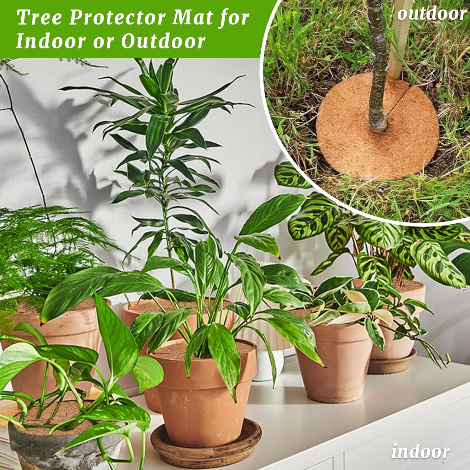 3 tapetes protectores de árboles de fibra de coco, cubierta de suelo para plantas de interior y exterior, cobertura de fibra de coco de 12 pulgadas