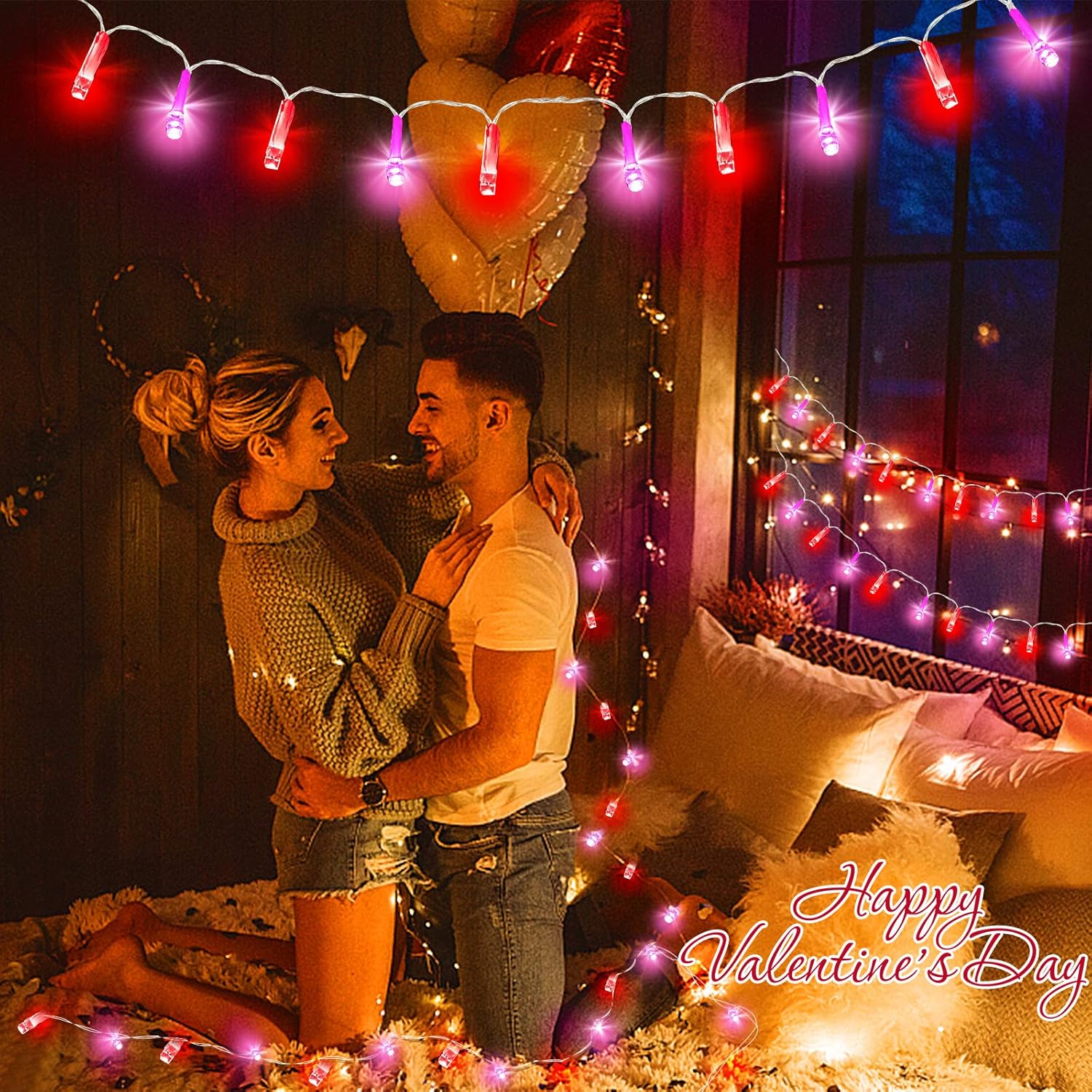 TURNMEON Guirnalda de 100 luces LED de 33 pies, temporizador de decoración del día de San Valentín, 8 modos, funciona con pilas, impermeable, luces