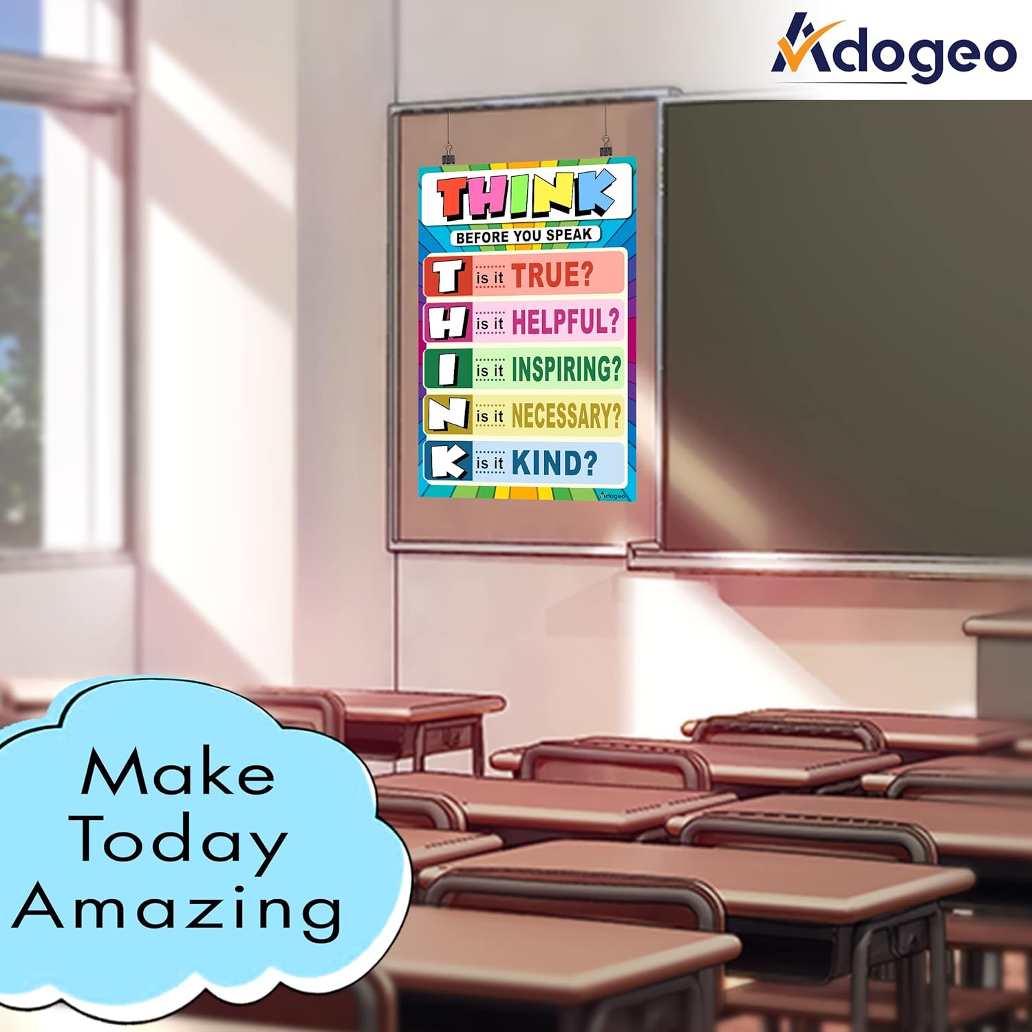 ADOGEO Póster de pensamiento en el aula, arte motivacional para pared, decoración de oficina, póster escolar para aula, póster de bullying para