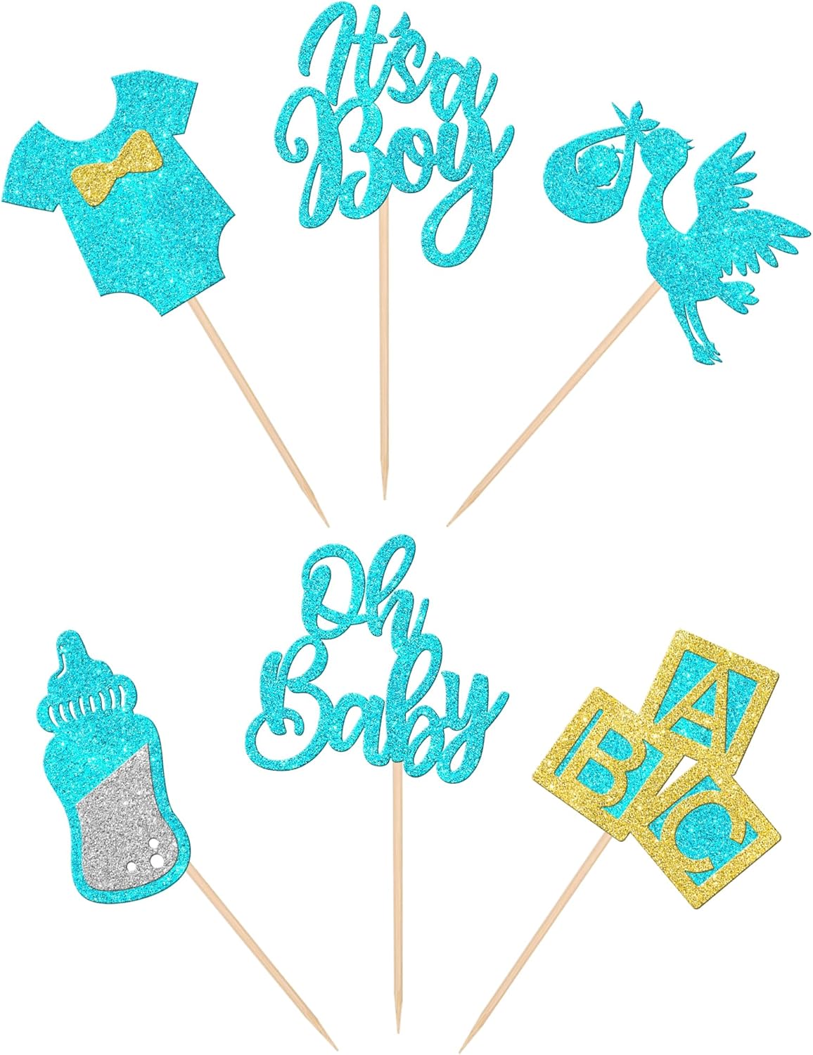 30 piezas de decoración para cupcakes “It’s a Boy” con purpurina para cupcakes con purpurina, para biberón, decoración para revelación de género,