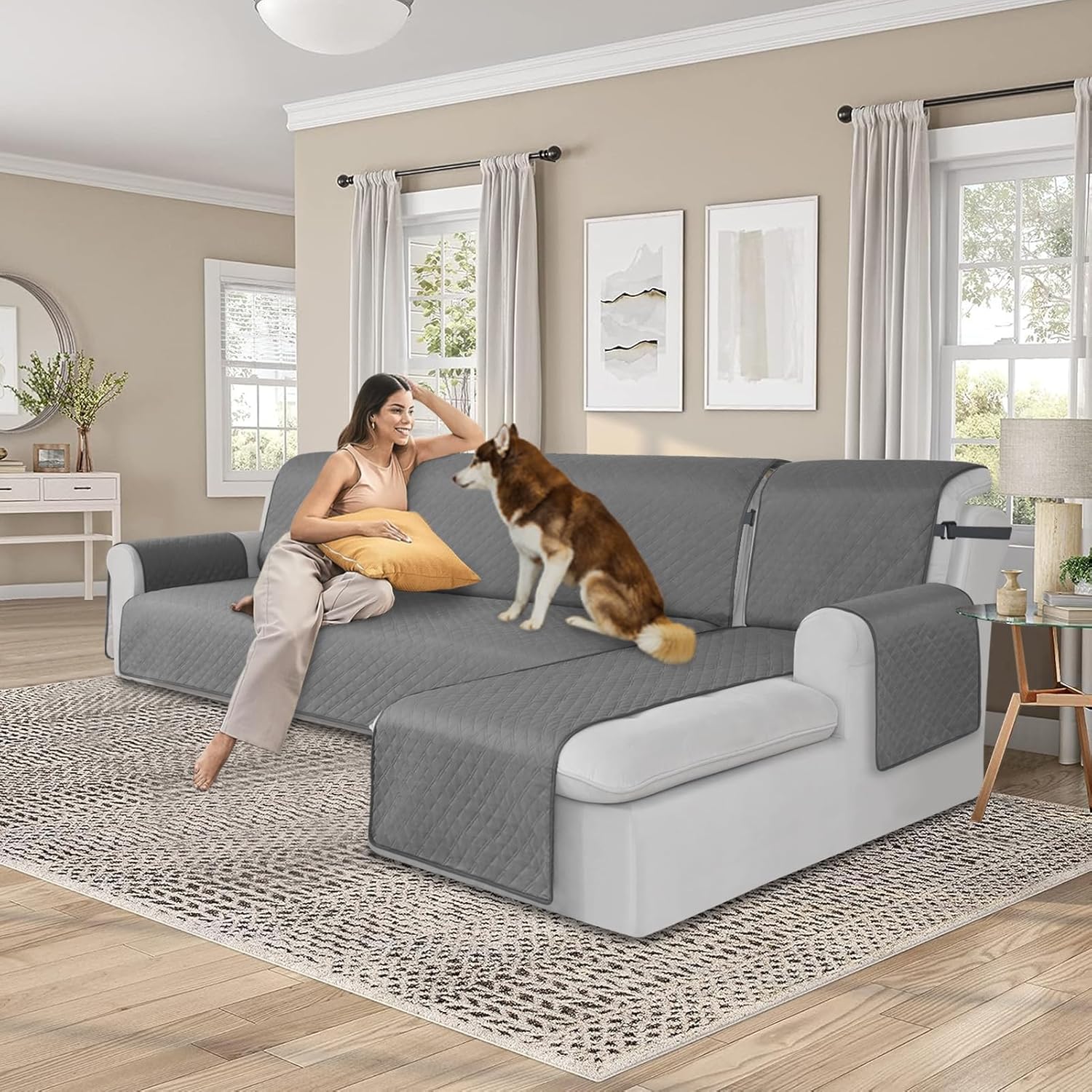 ALIECOM Fundas de sofá modulares 100% impermeables dobles en forma de L para sofá seccional, juego de 2 piezas para sala de estar, perros, mascotas,