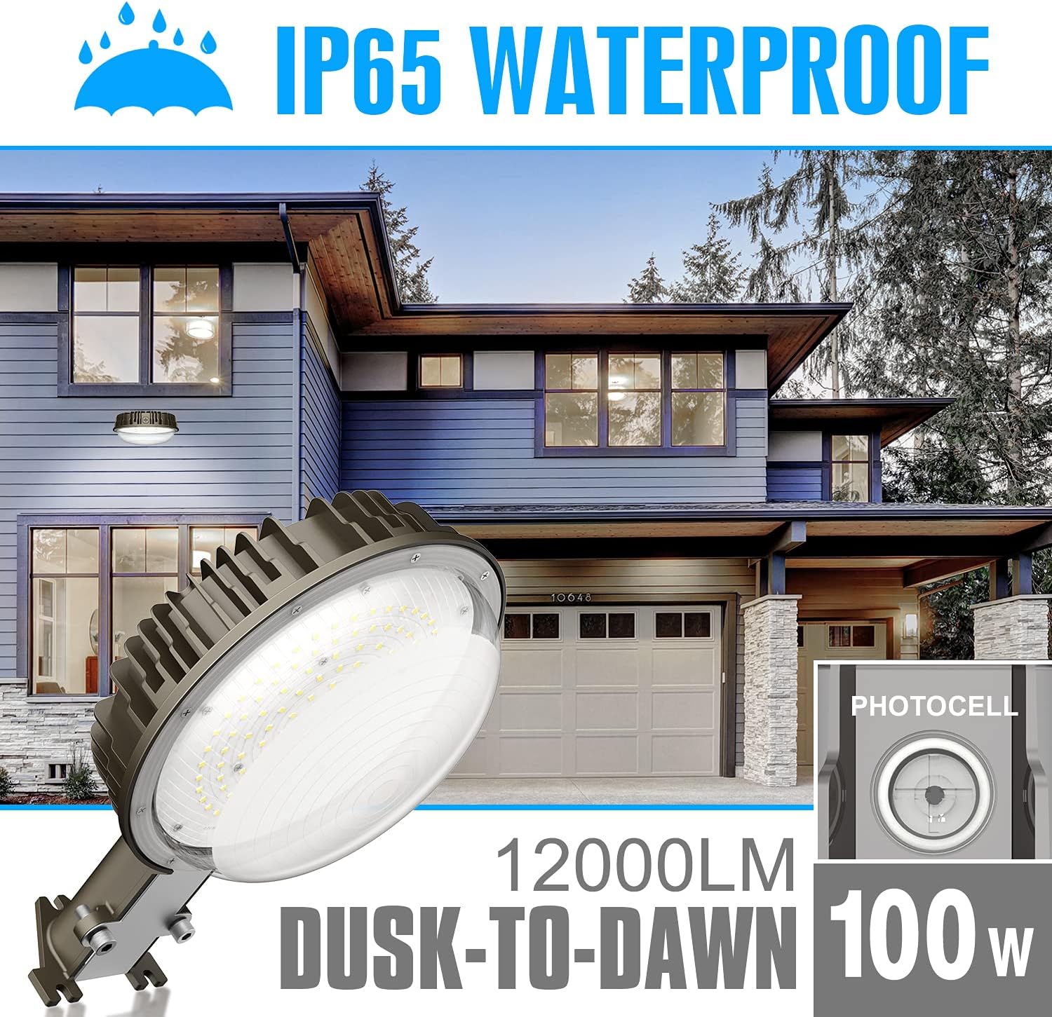 KUKUPPO Luz LED de granero con certificación ETL, 100 W, luz de atardecer a amanecer, 5000 K, luz diurna, 12000 lúmenes, IP65, luces de patio