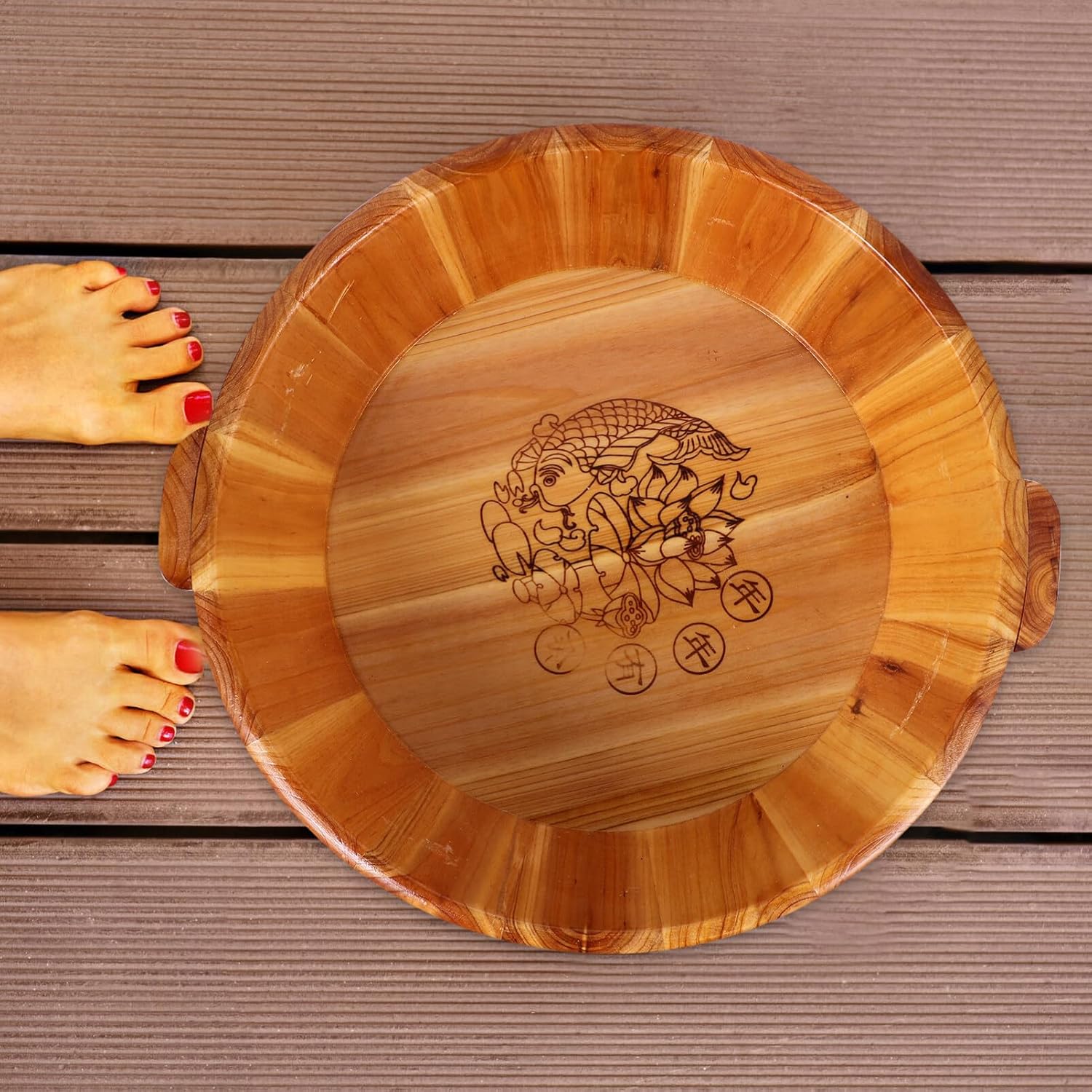 Yardwe Cuenca de pie de madera, bañera de madera para pies de madera, cubo de madera para baño de pies, remojo, masaje, spa, sauna