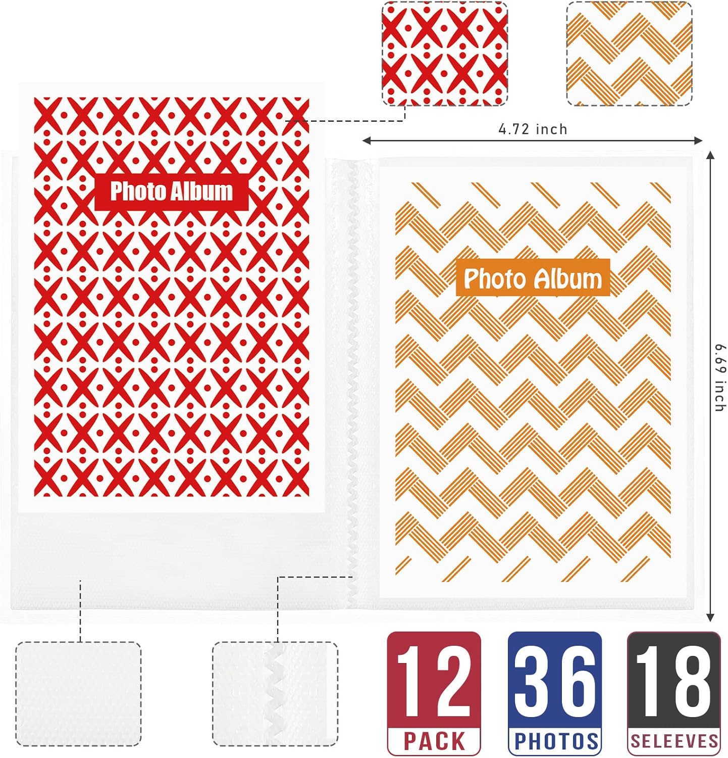 Paquete de 12 mini álbumes de fotos de 4 x 6 pulgadas para fotos con insertos decorativos extraíbles, cubierta transparente flexible, álbum de