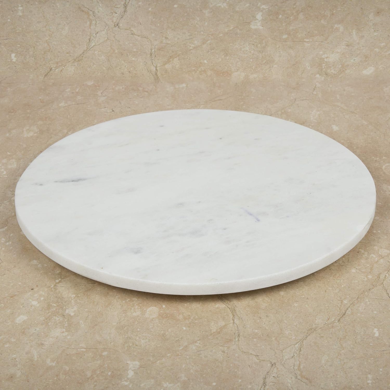 Creative Home Tabla redonda de mármol blanco cremoso natural, tabla de charcutería, queso, postre, pan, plato para servir para cocina, hornear,