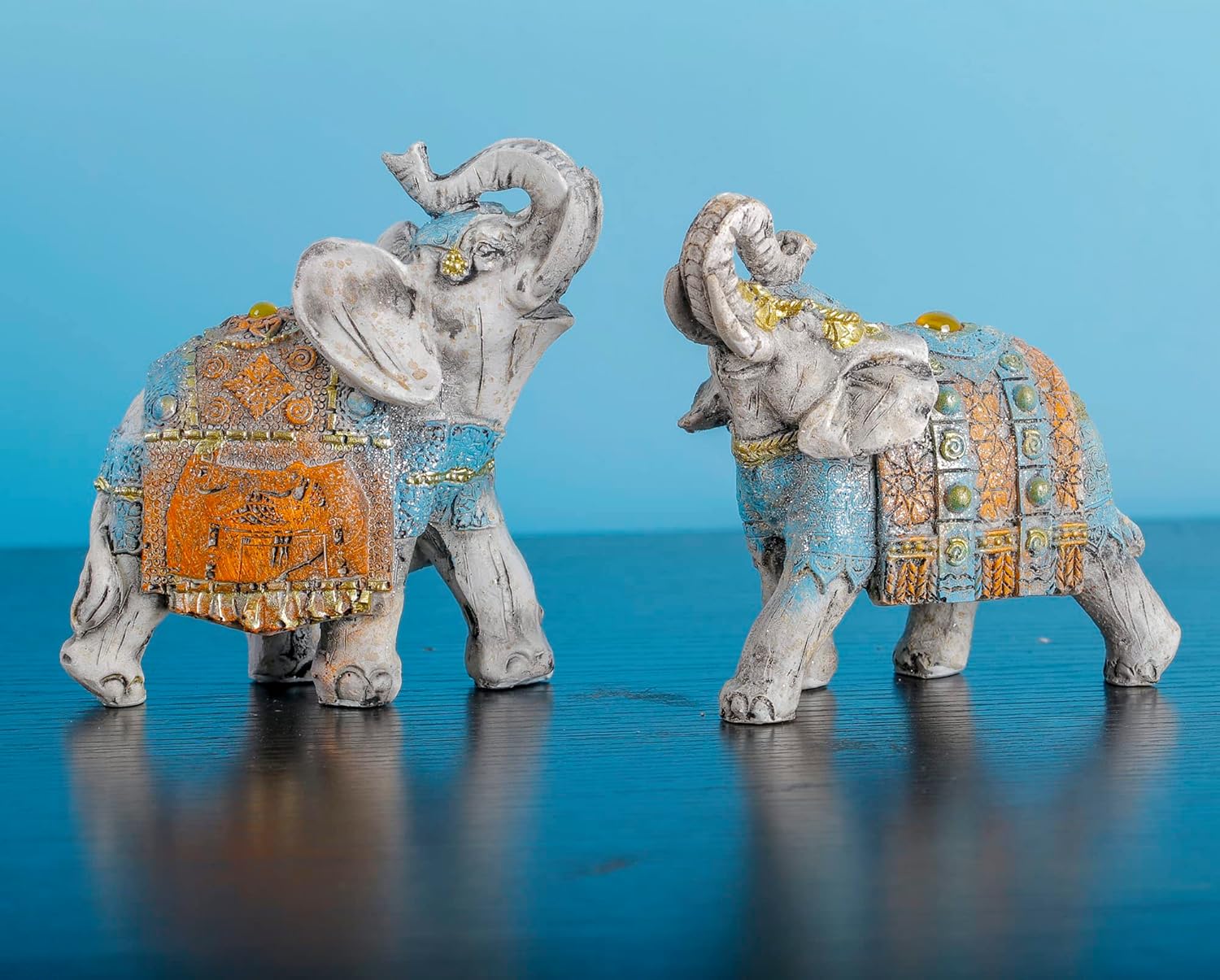 2 figuras coleccionables de elefante con tronco hacia arriba, estatuas perfectas para decoración del hogar, estatua de elefante africano regalo