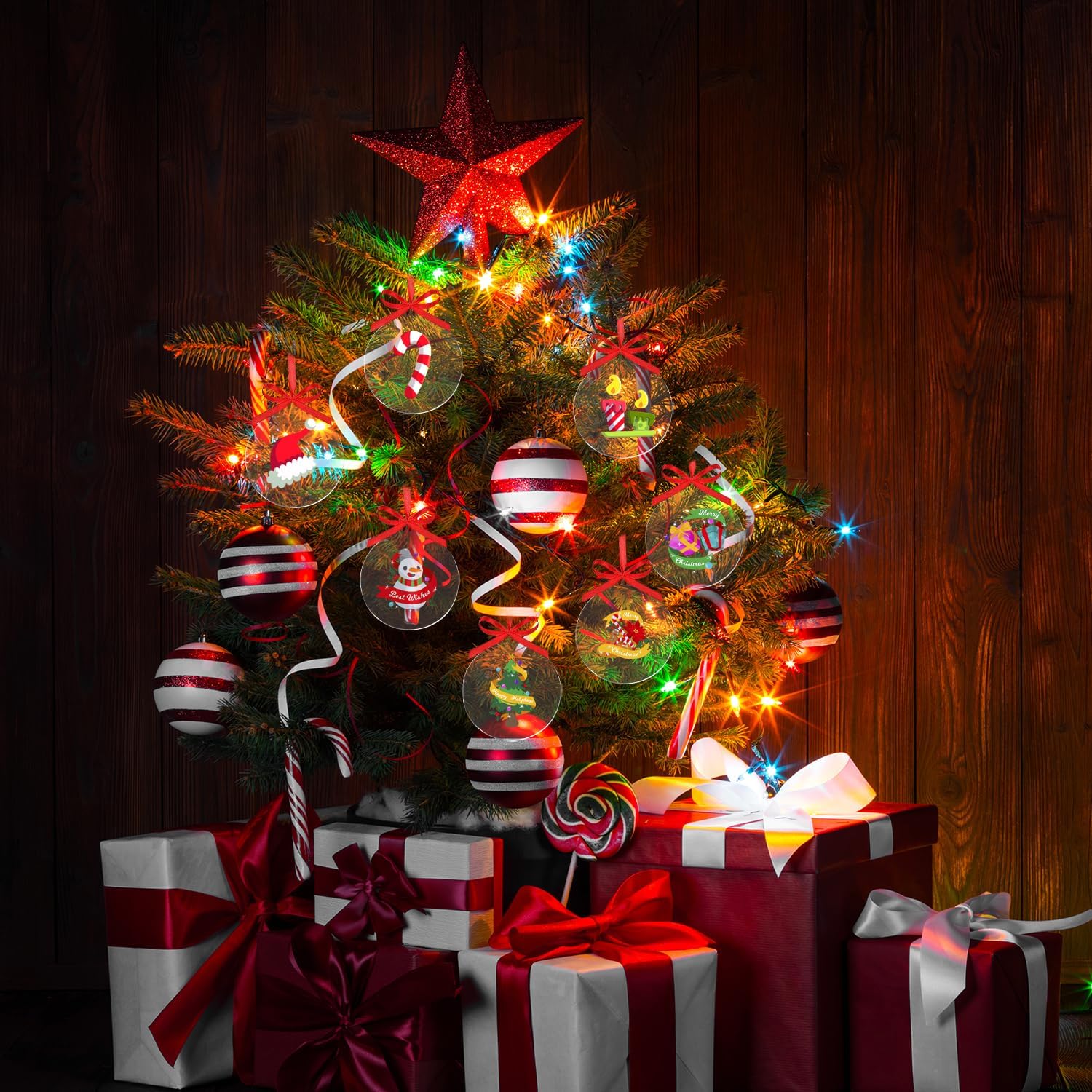 50 adornos circulares de acrílico transparente para el árbol de Navidad, adornos de Navidad transparentes, adornos de Navidad en blanco, adornos de