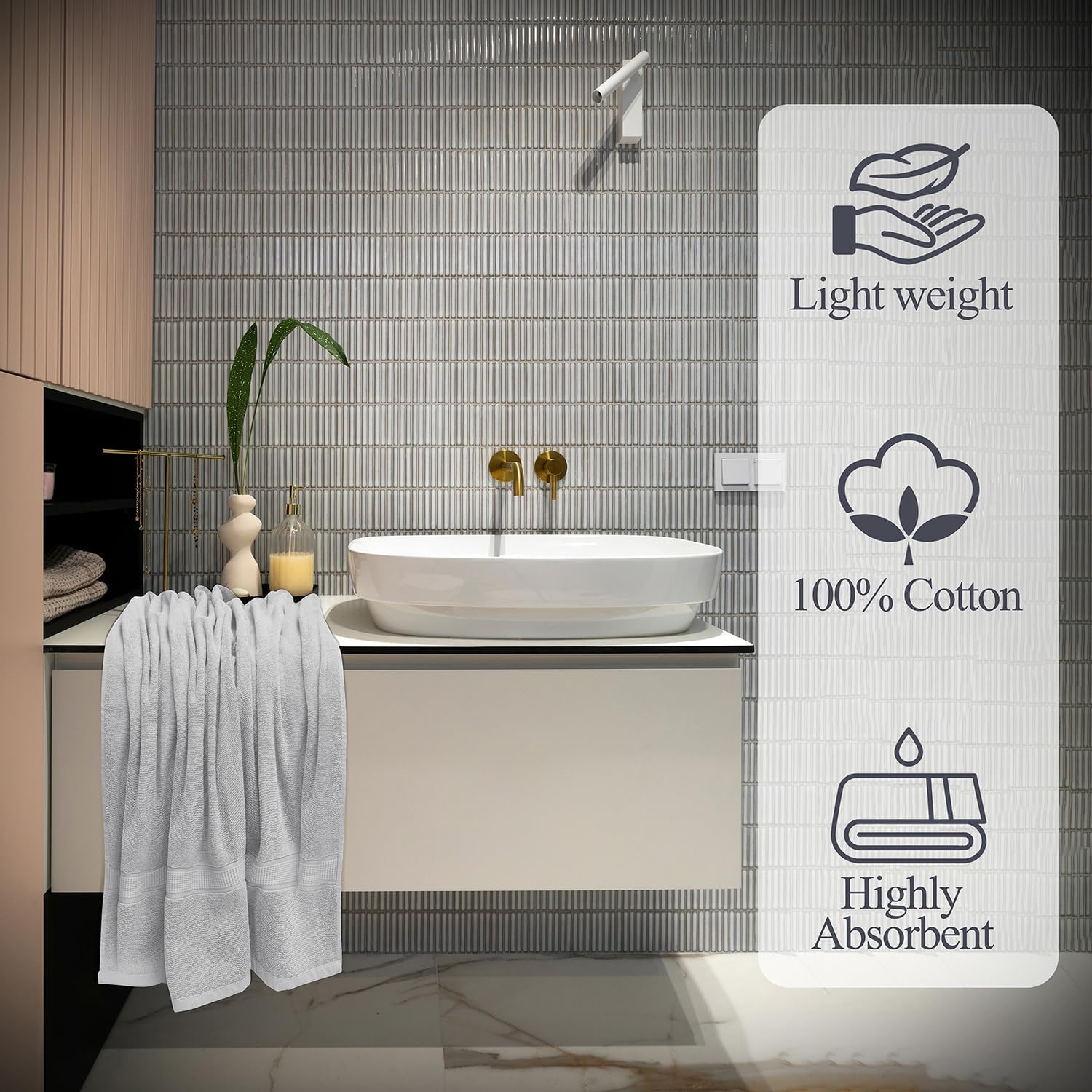 Oakias Toalla de baño gris claro de alta calidad, 1 paquete, 35 x 70 pulgadas, 21.16 ozm, 100% algodón hilado en anillo, toalla jumbo de calidad de