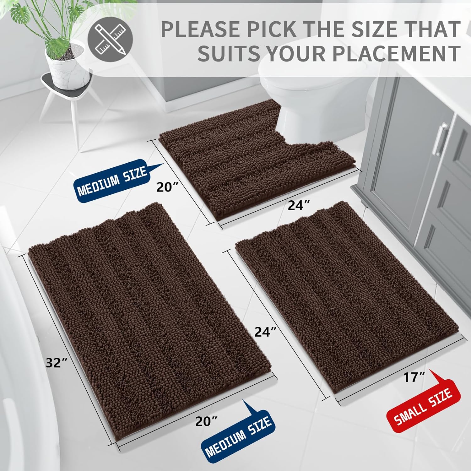 Yimobra Tapete para baño, antideslizante, de secado rápido, extra grueso y súper absorbente, de microfibra de lujo, esponjoso, lavable, suave, para