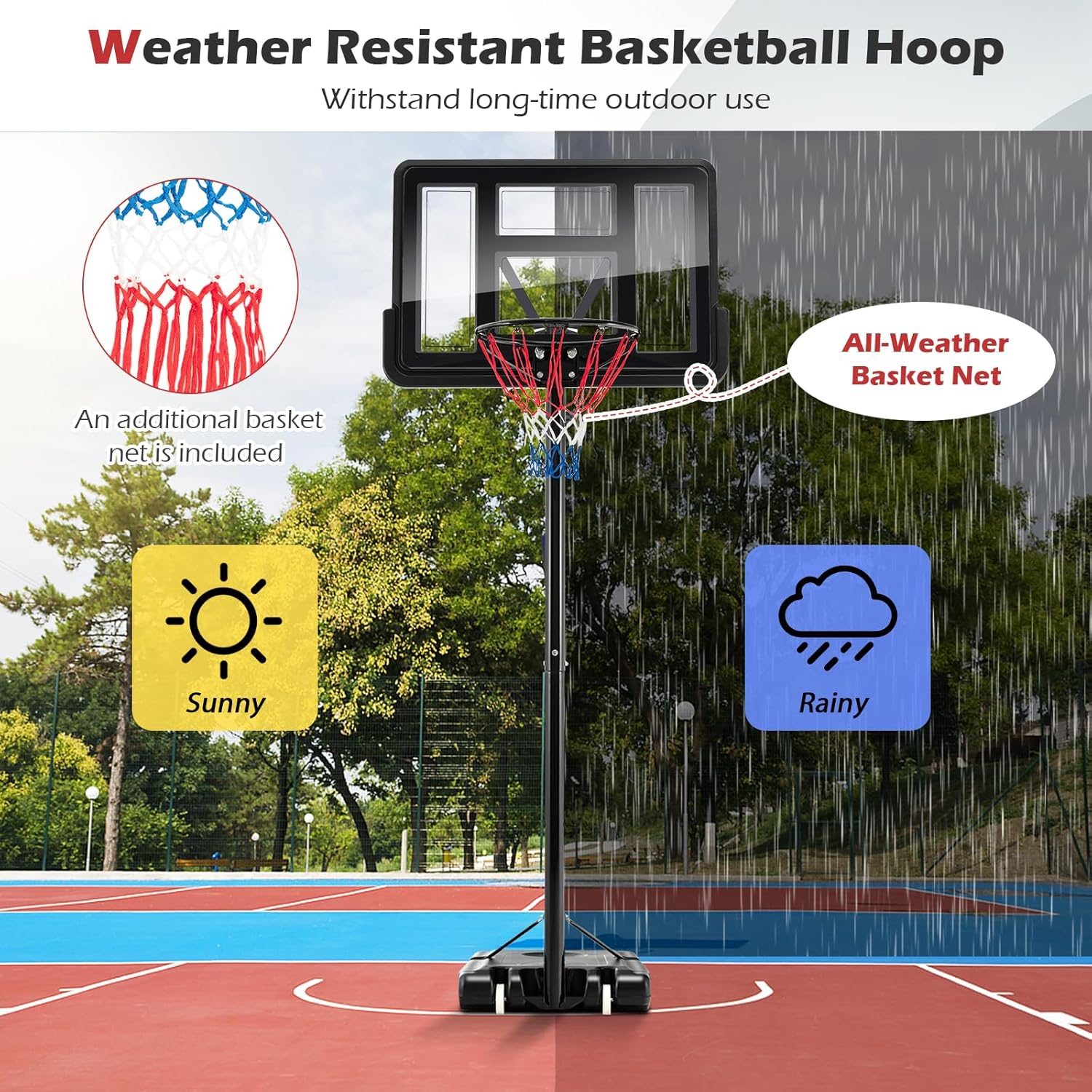 GYMAX Aro de baloncesto para exteriores, sistema de portería de baloncesto portátil ajustable de 4.25 a 10 pies, tablero trasero inastillable de 44