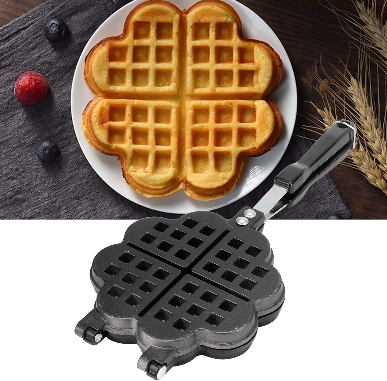Máquina para hacer gofres, doble waflera abatible, molde de aleación de aluminio para tartas, placas antiadherentes para un fácil almacenamiento