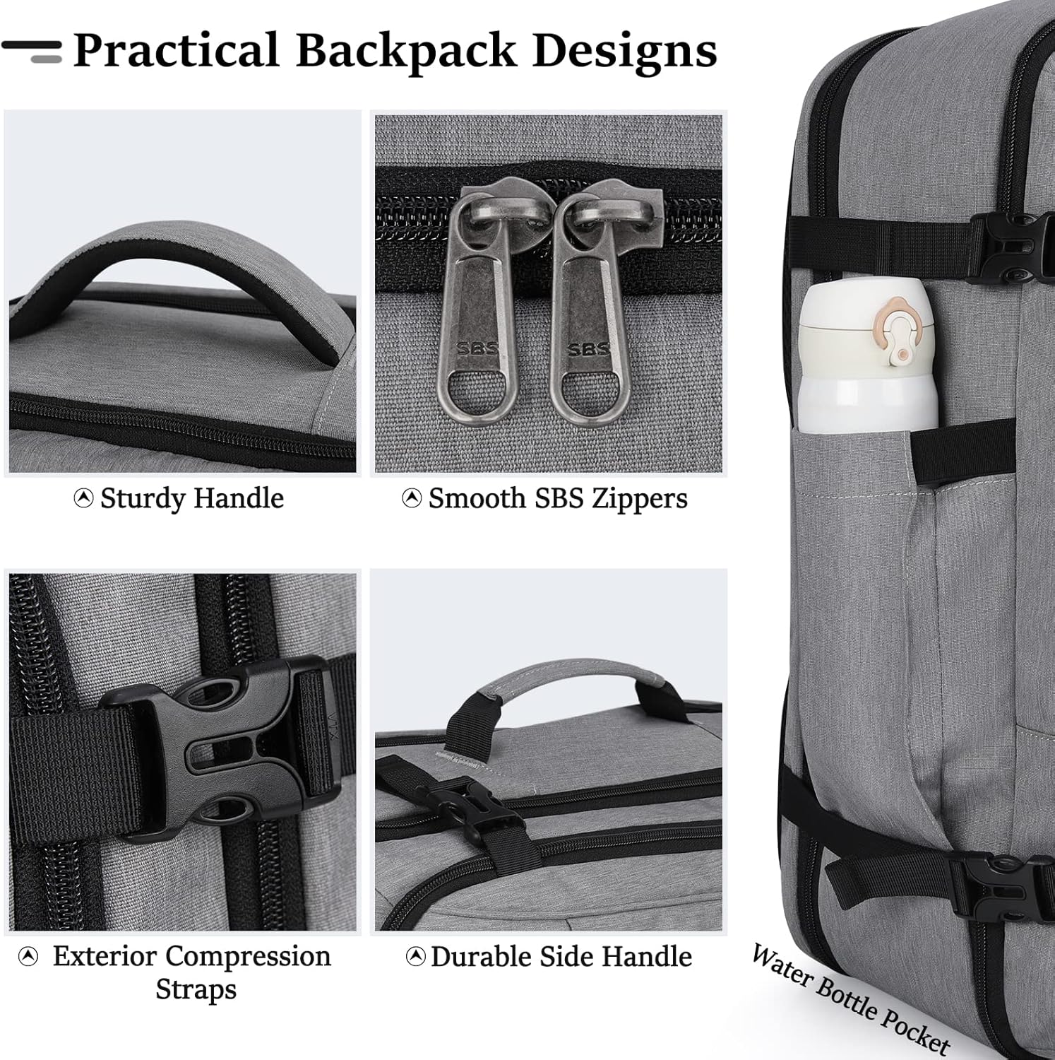 IGOLUMON Mochila de viaje para hombres y mujeres, 40L, aprobada para vuelo, mochila de transporte impermeable de 17 pulgadas para laptop, Gris