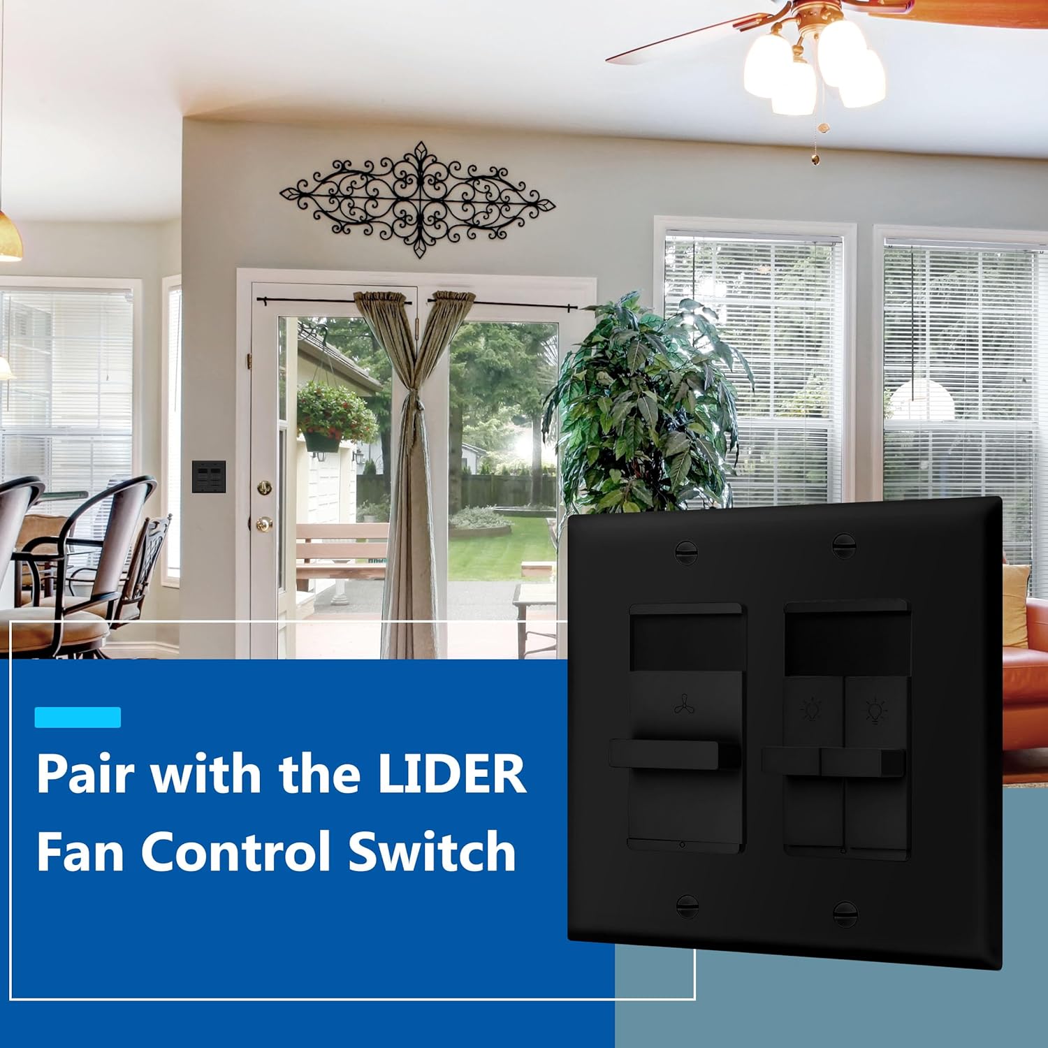 LIDER Combinación de control de interruptor de luz de atenuación doble, 2 controles de luz deslizante, un solo polo, 400 W CFLLED, 600 W