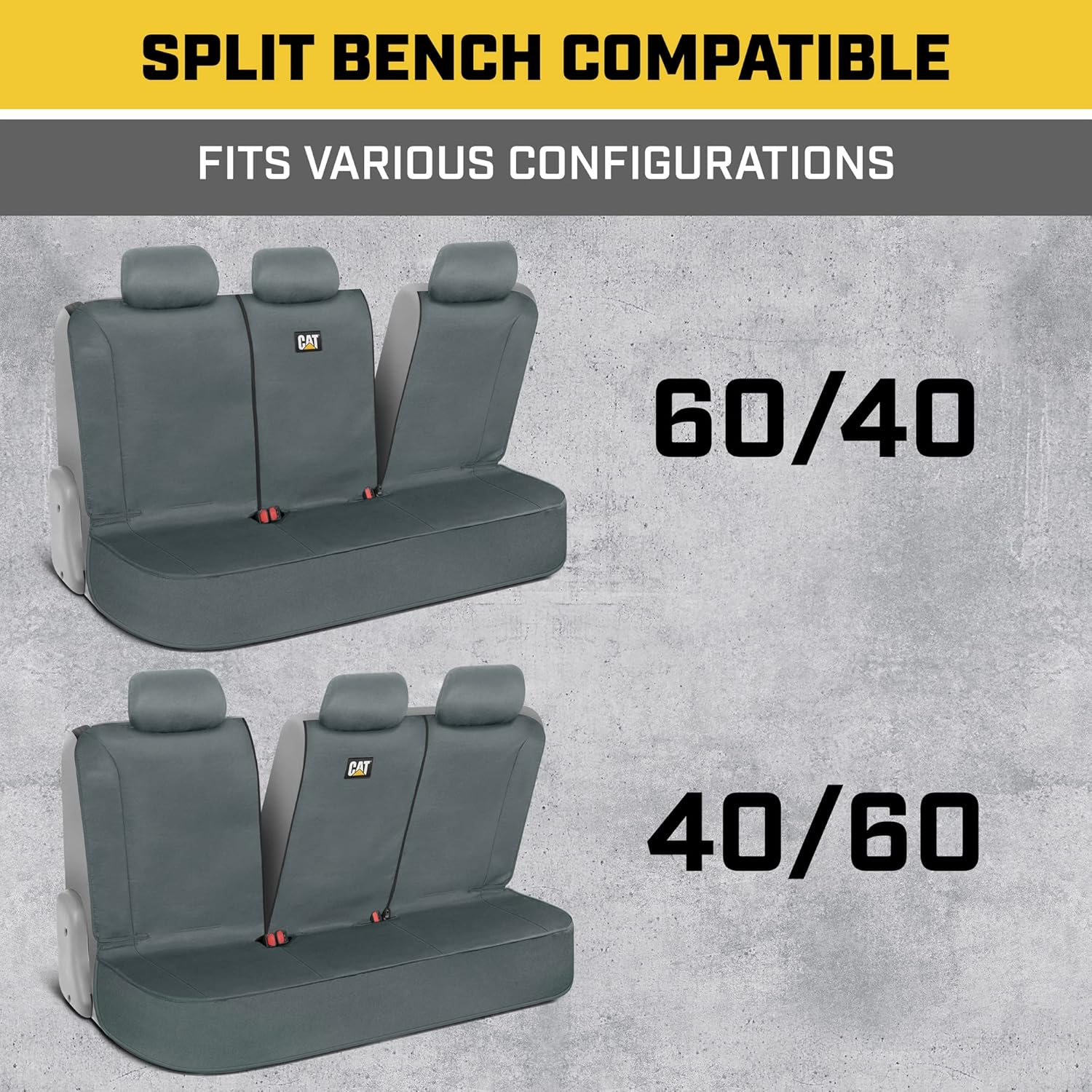 Cat Flexfit Funda de asiento trasero para coches, camiones SUV, protector de banco trasero dividido con cremallera y material de lona duradero,