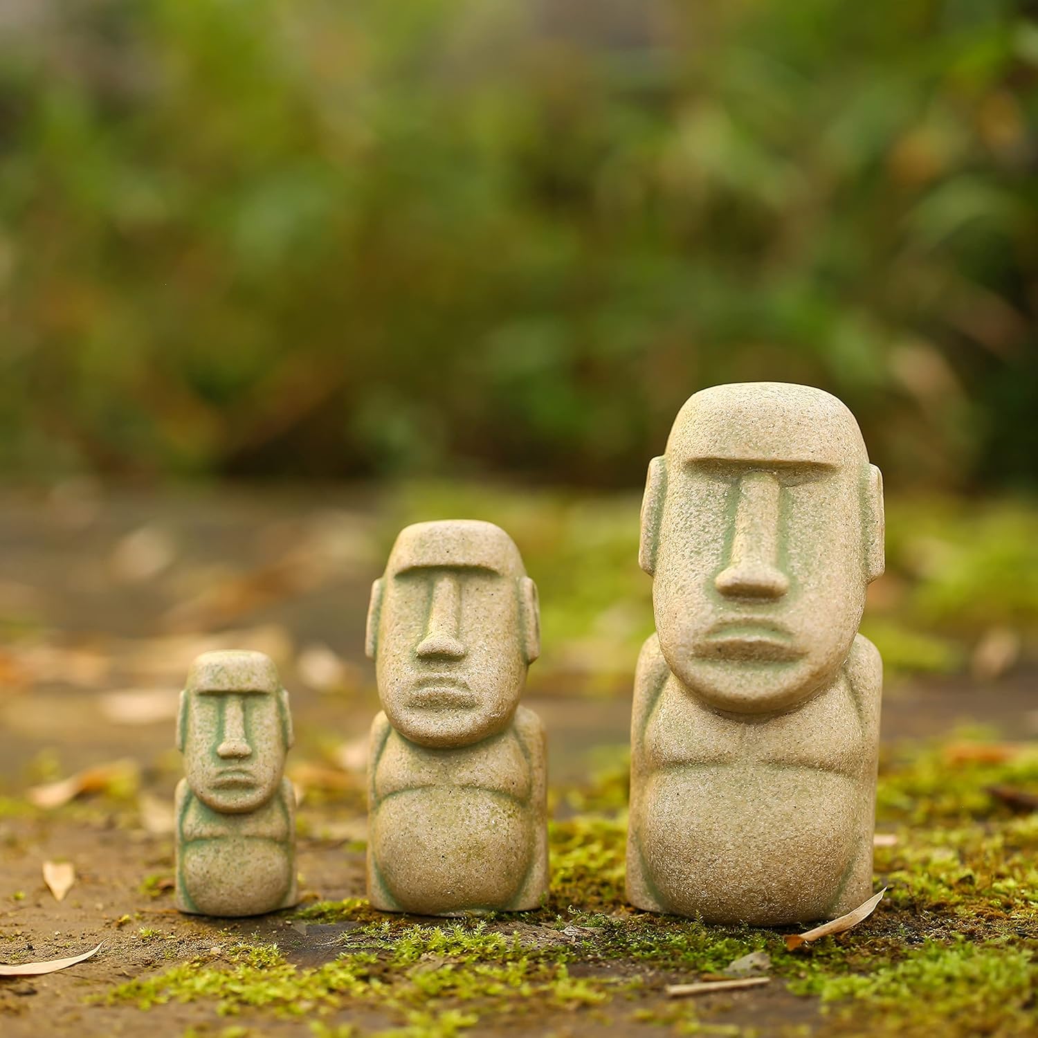 3 figuras de piedra de cabeza de isla de Pascua, estatuas de Moai, pecera pequeña, decoración de acuario, jardín de hadas, bonsái, micro decoración