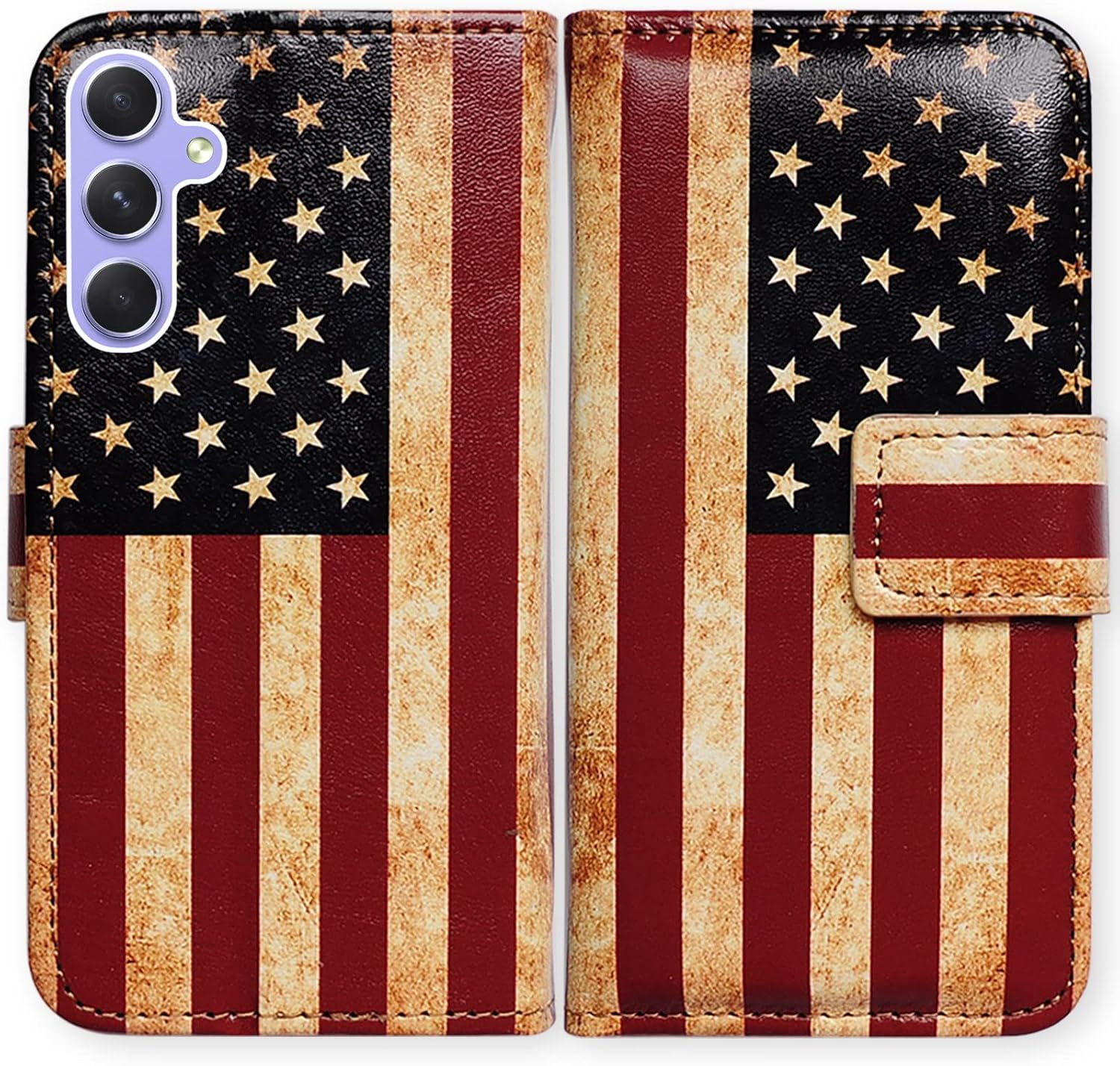 Bcov Funda para Galaxy A54, funda retro de piel con bandera estadounidense con tapa para teléfono con ranura para tarjetas, soporte para Samsung