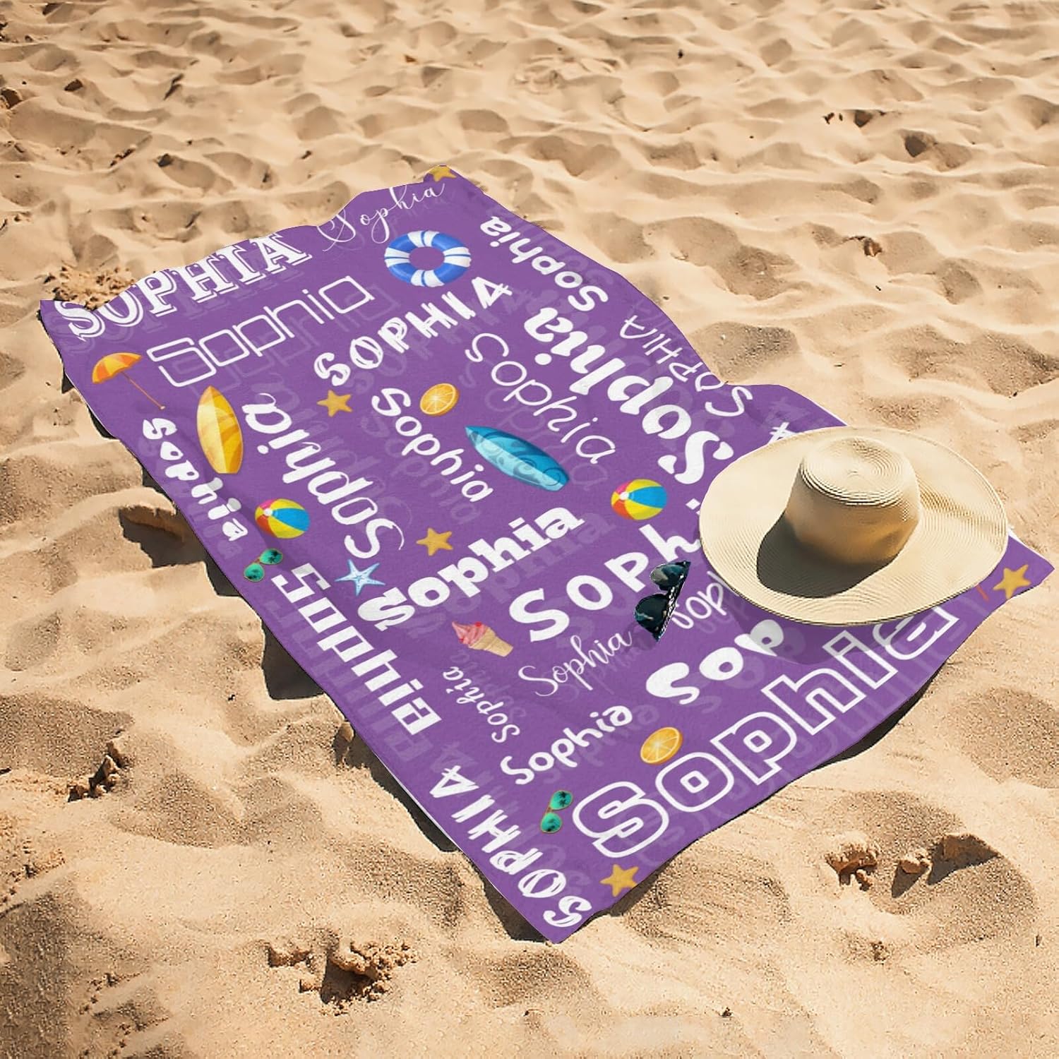 Toallas de playa personalizadas para niños, toallas de playa para adultos, toallas de playa de microfibra con monograma de 31.5 x 63 pulgadas,