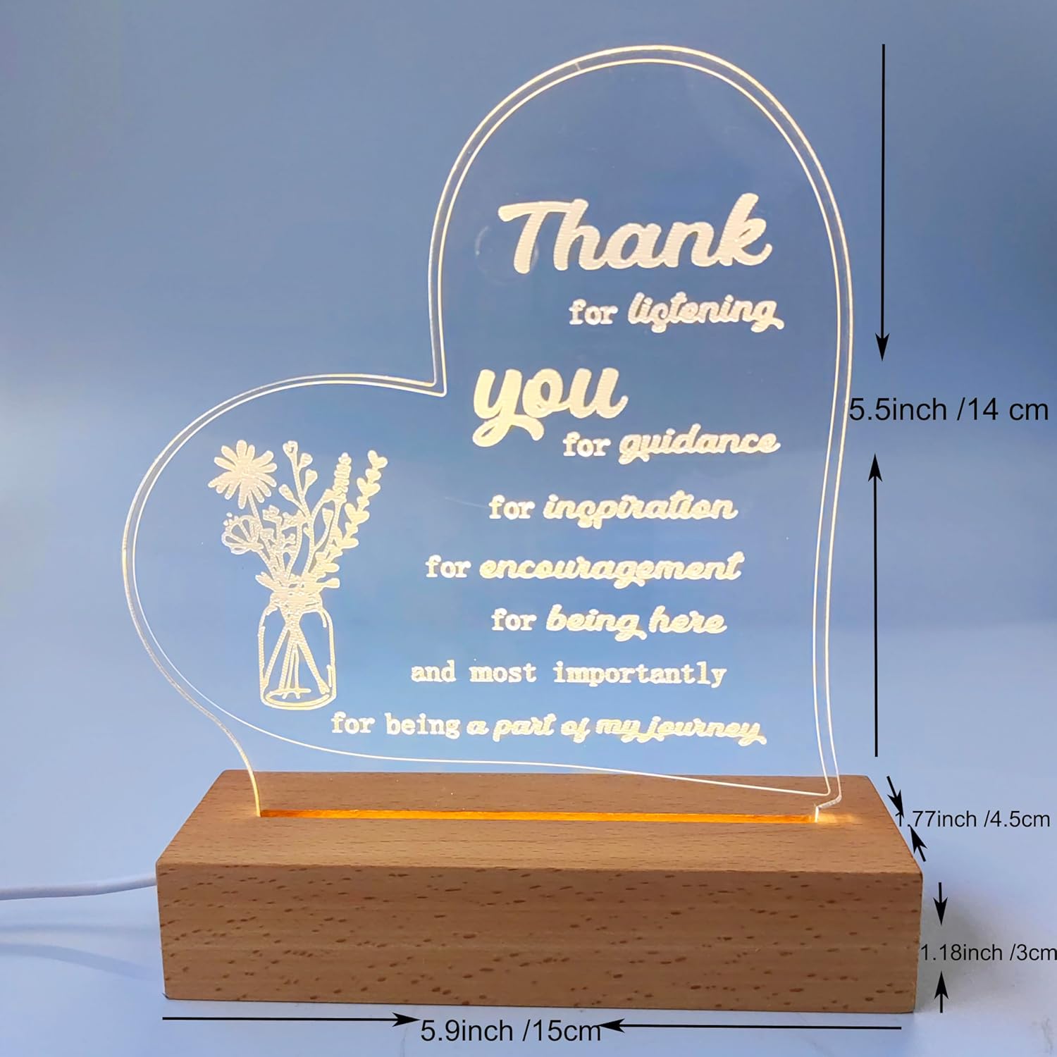 Regalos de agradecimiento para mujeres y hombres, acrílico regulable, luz nocturna LED, compañero de trabajo, jubilación, regalo inspirador para