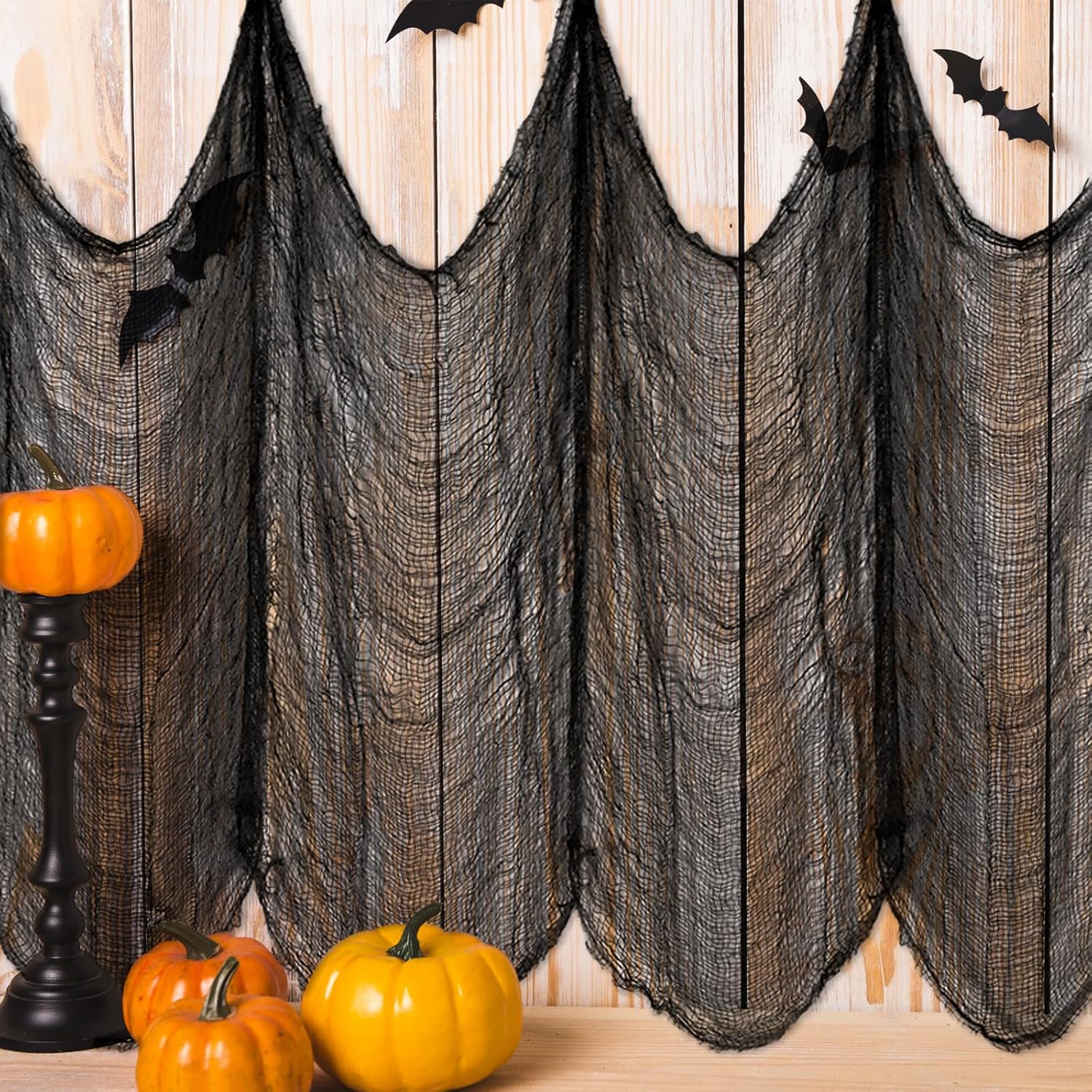 Halatool Paquete de 8 paños espeluznantes de Halloween de 30 x 90 pulgadas, gasa negra espeluznante para colgar en decoración de Halloween,