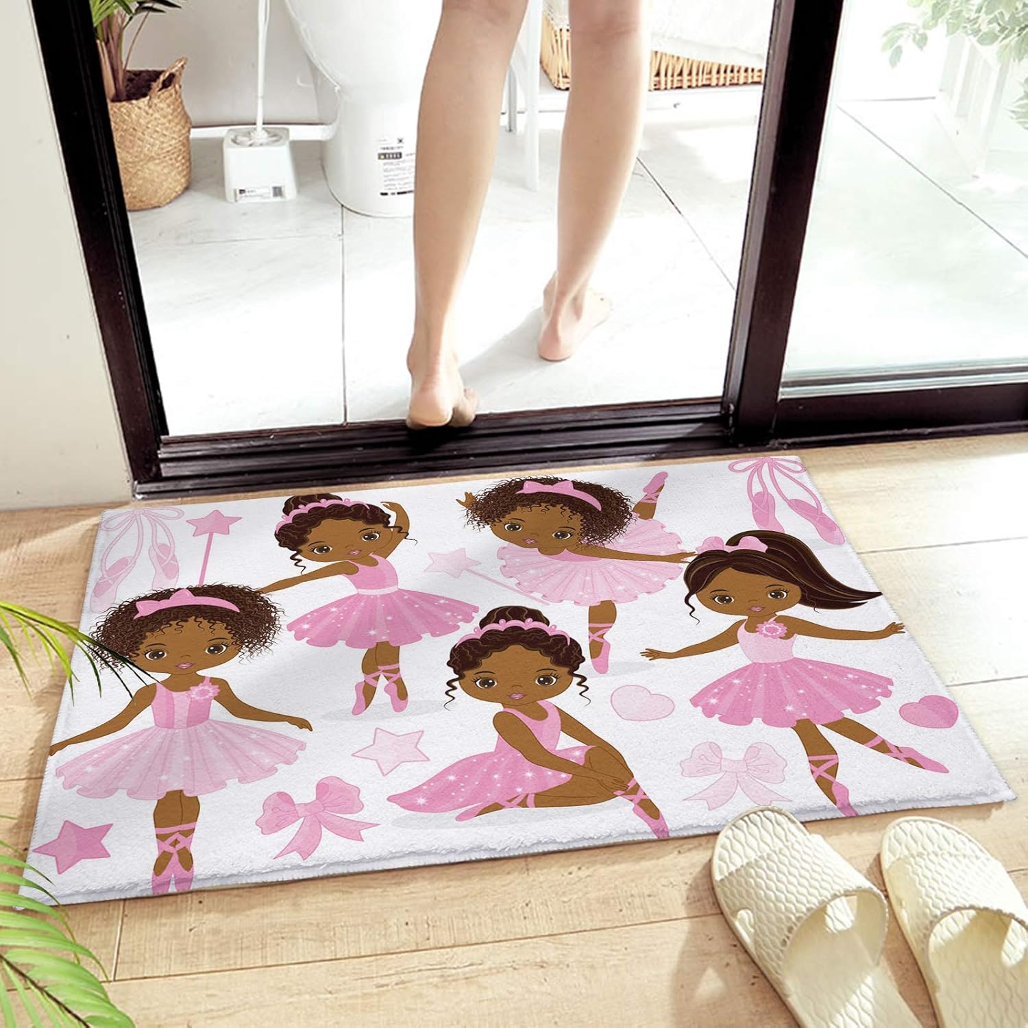 Alfombra de baño de felpa suave de 16 x 24 pulgadas, bonita bailarina negra absorbente de microfibra lujosa, alfombra de noche de goma